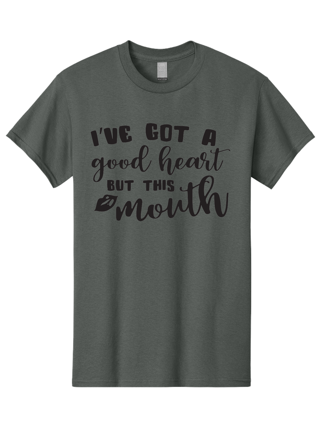 I-Ve-Got-A-Good-Heart-But-This-Mouth Men'S Graphic Tee, 100% Cotton, Comfortable Casual Summer Wear, Machine Washable, Sassy Quote, Good Heart, Lip Prints, Sassy Mouth, Funny Saying, Attitude Quote, Witty Phrase, Sarcastic Humor Aac880