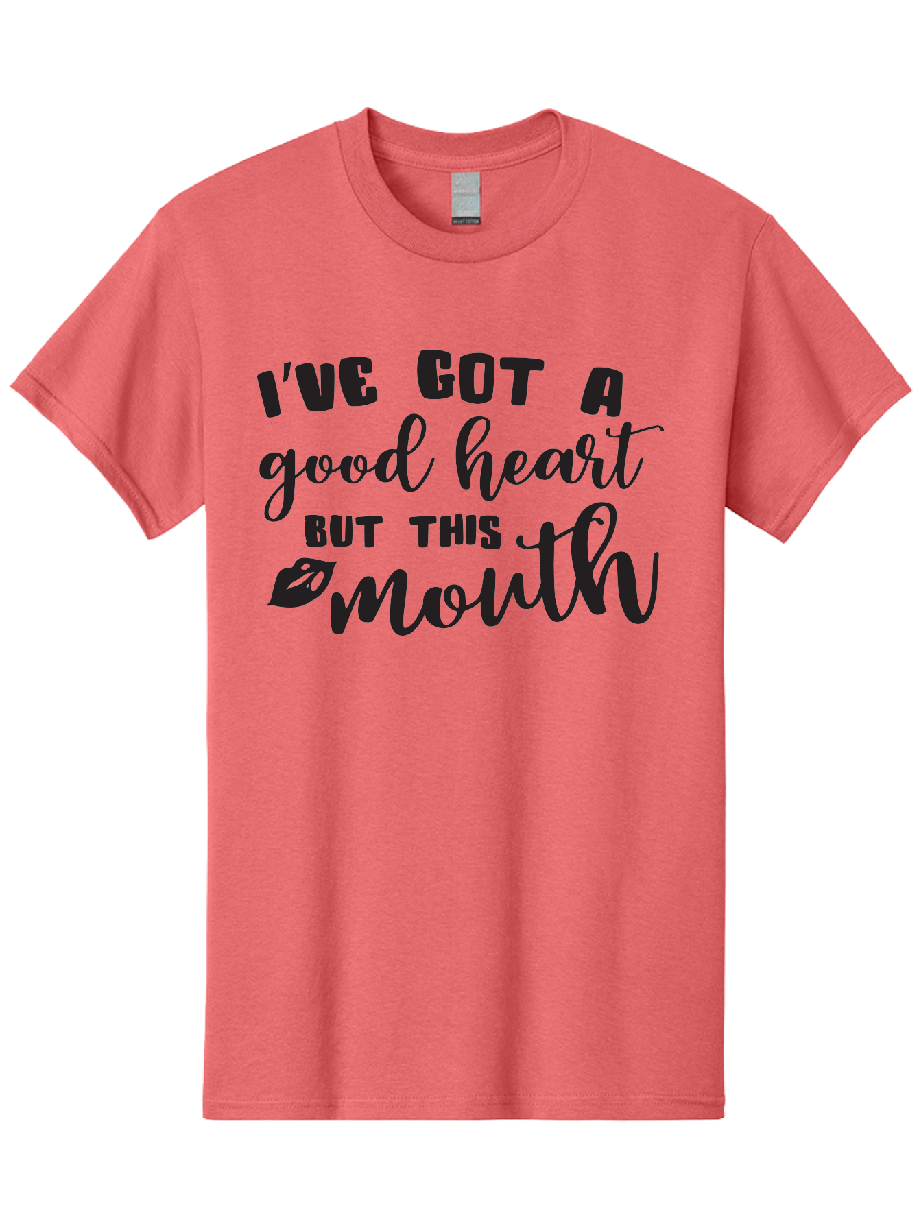 I-Ve-Got-A-Good-Heart-But-This-Mouth Men'S Graphic Tee, 100% Cotton, Comfortable Casual Summer Wear, Machine Washable, Sassy Quote, Good Heart, Lip Prints, Sassy Mouth, Funny Saying, Attitude Quote, Witty Phrase, Sarcastic Humor Aac880