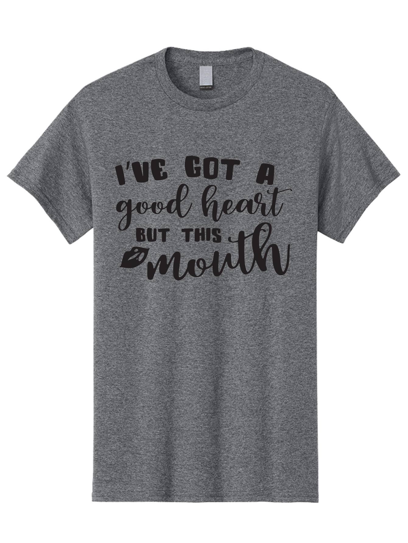 I-Ve-Got-A-Good-Heart-But-This-Mouth Men'S Graphic Tee, 100% Cotton, Comfortable Casual Summer Wear, Machine Washable, Sassy Quote, Good Heart, Lip Prints, Sassy Mouth, Funny Saying, Attitude Quote, Witty Phrase, Sarcastic Humor Aac880