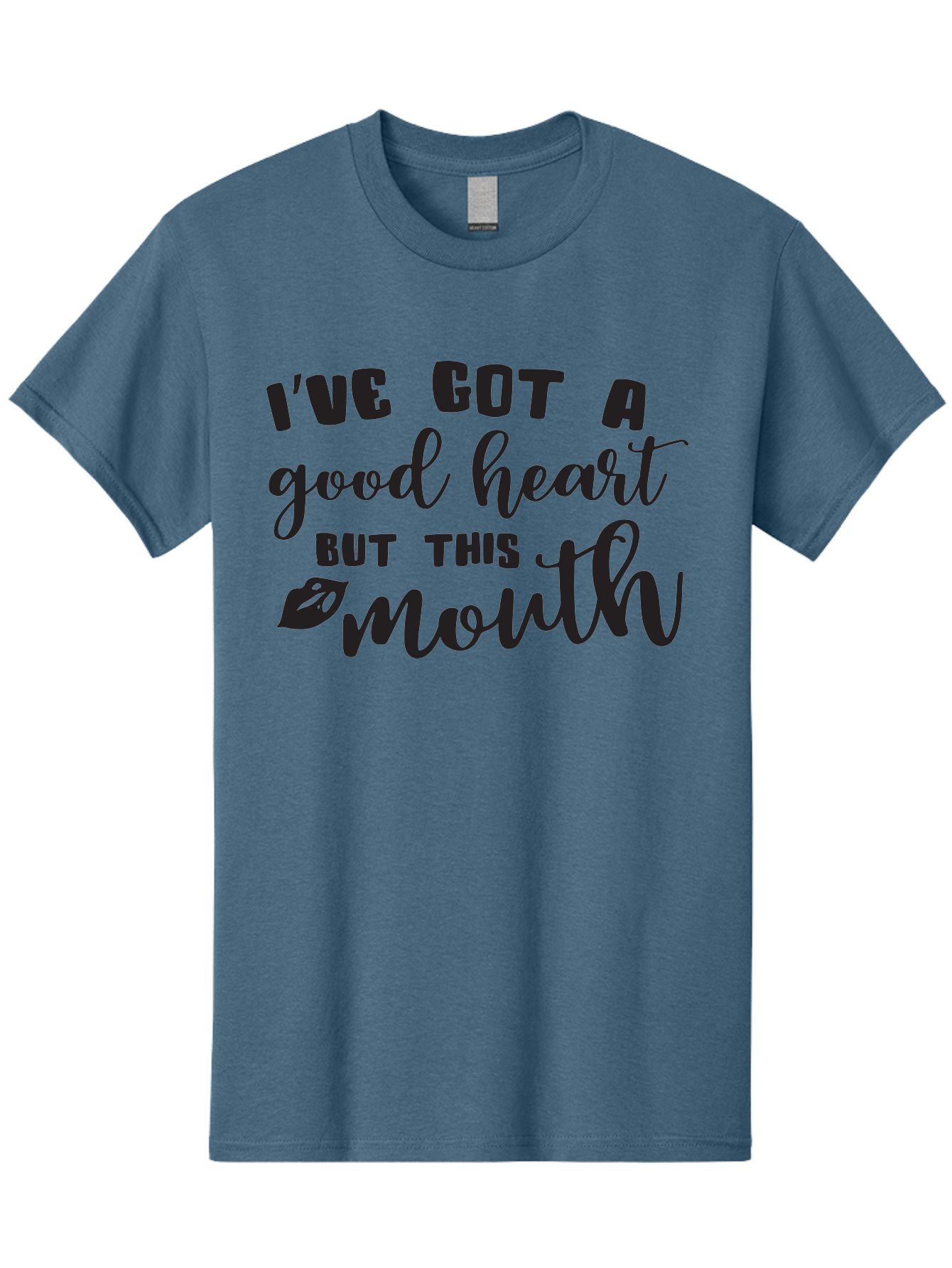 I-Ve-Got-A-Good-Heart-But-This-Mouth Men'S Graphic Tee, 100% Cotton, Comfortable Casual Summer Wear, Machine Washable, Sassy Quote, Good Heart, Lip Prints, Sassy Mouth, Funny Saying, Attitude Quote, Witty Phrase, Sarcastic Humor Aac880