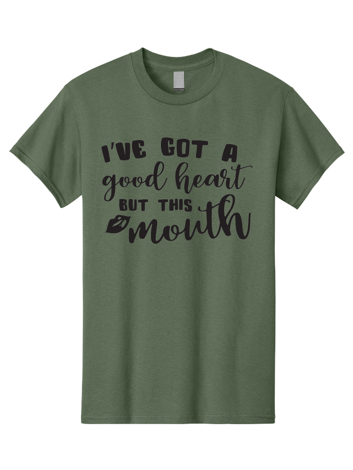 I-Ve-Got-A-Good-Heart-But-This-Mouth Men'S Graphic Tee, 100% Cotton, Comfortable Casual Summer Wear, Machine Washable, Sassy Quote, Good Heart, Lip Prints, Sassy Mouth, Funny Saying, Attitude Quote, Witty Phrase, Sarcastic Humor Aac880