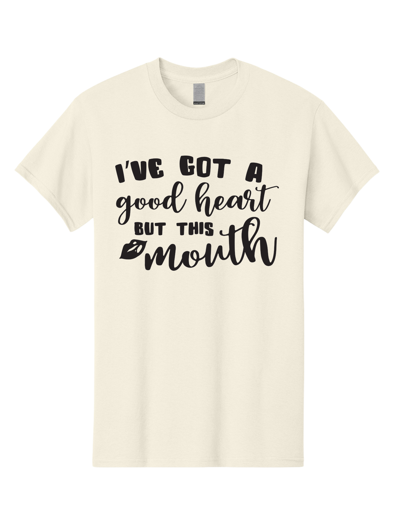 I-Ve-Got-A-Good-Heart-But-This-Mouth Men'S Graphic Tee, 100% Cotton, Comfortable Casual Summer Wear, Machine Washable, Sassy Quote, Good Heart, Lip Prints, Sassy Mouth, Funny Saying, Attitude Quote, Witty Phrase, Sarcastic Humor Aac880