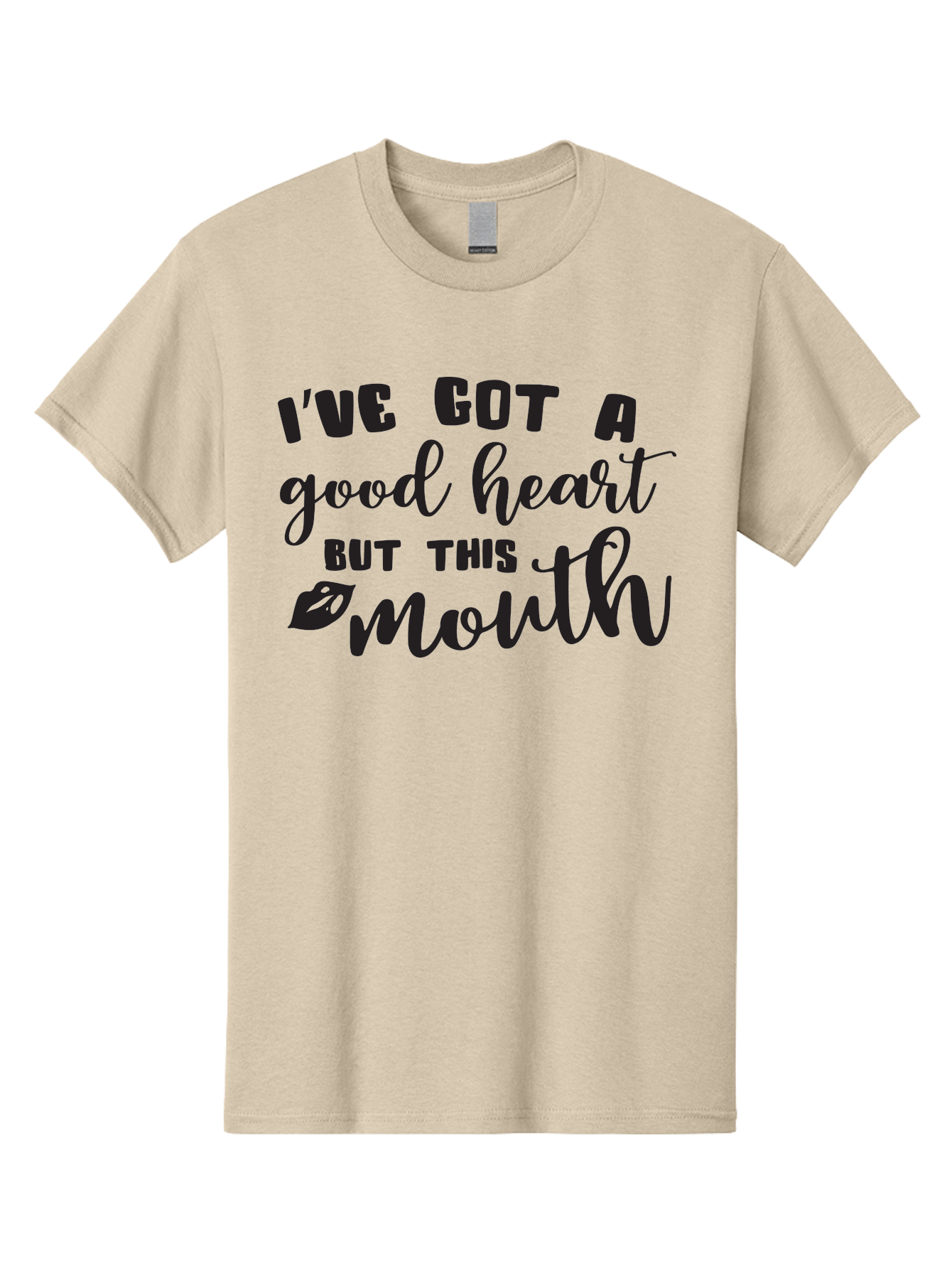 I-Ve-Got-A-Good-Heart-But-This-Mouth Men'S Graphic Tee, 100% Cotton, Comfortable Casual Summer Wear, Machine Washable, Sassy Quote, Good Heart, Lip Prints, Sassy Mouth, Funny Saying, Attitude Quote, Witty Phrase, Sarcastic Humor Aac880