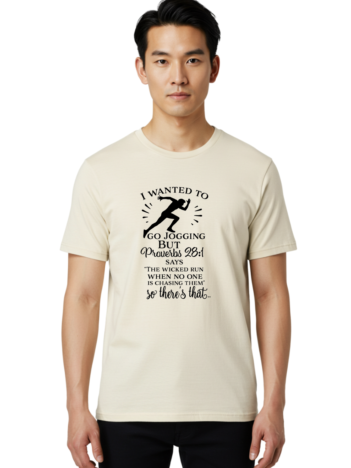 I-Wanted-To-Go-Jogging Men'S Graphic Tee, 100% Cotton, Comfortable Casual Summer Wear, Machine Washable, Inspirational Quote, Running Joke, Proverbs 28:1, Jogging Humor, Biblical Humor, Christian Humor, Faith-Based Humor, Funny Running Quote, Aac883