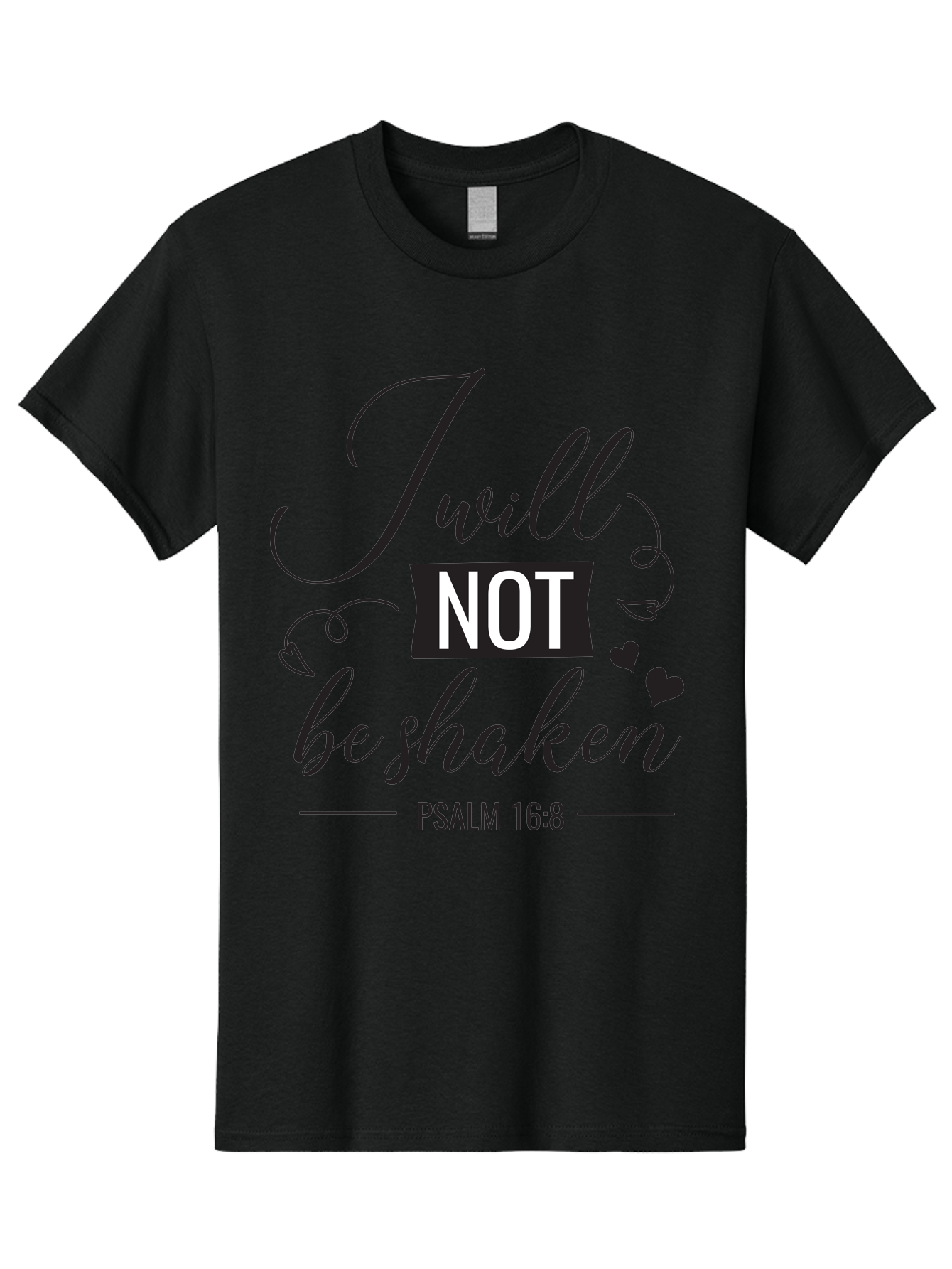 I-Will-Not-Be-Shaken Men'S Graphic Tee, 100% Cotton, Comfortable Casual Summer Wear, Machine Washable, Inspirational Quote, Psalm 16:8, Motivational Phrase, Not Be Shaken, Faith-Based Message, Scripture Quote, Heart Symbols, Typography Design, Aac888