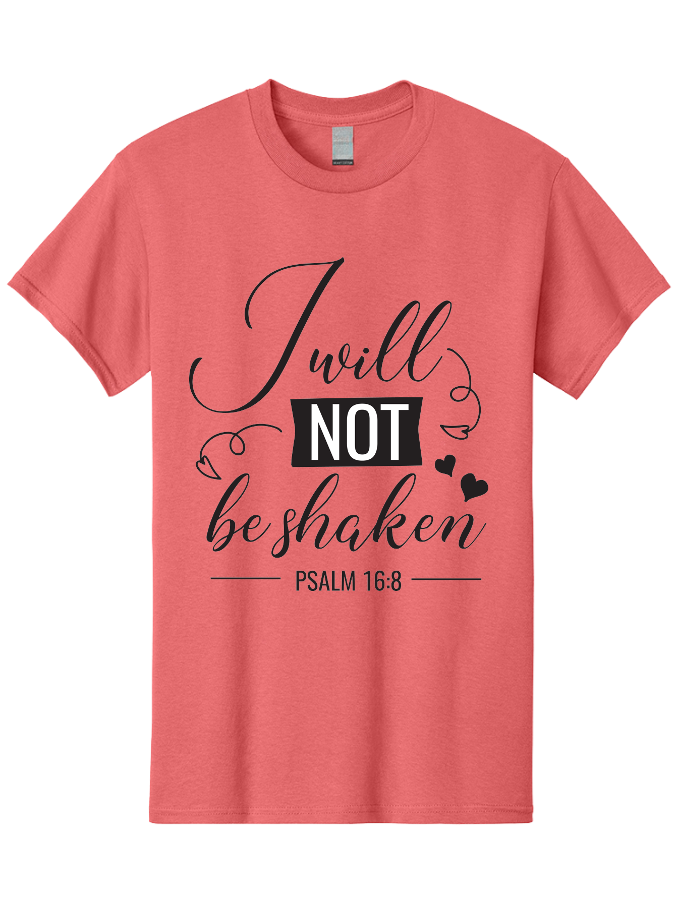 I-Will-Not-Be-Shaken Men'S Graphic Tee, 100% Cotton, Comfortable Casual Summer Wear, Machine Washable, Inspirational Quote, Psalm 16:8, Motivational Phrase, Not Be Shaken, Faith-Based Message, Scripture Quote, Heart Symbols, Typography Design, Aac888