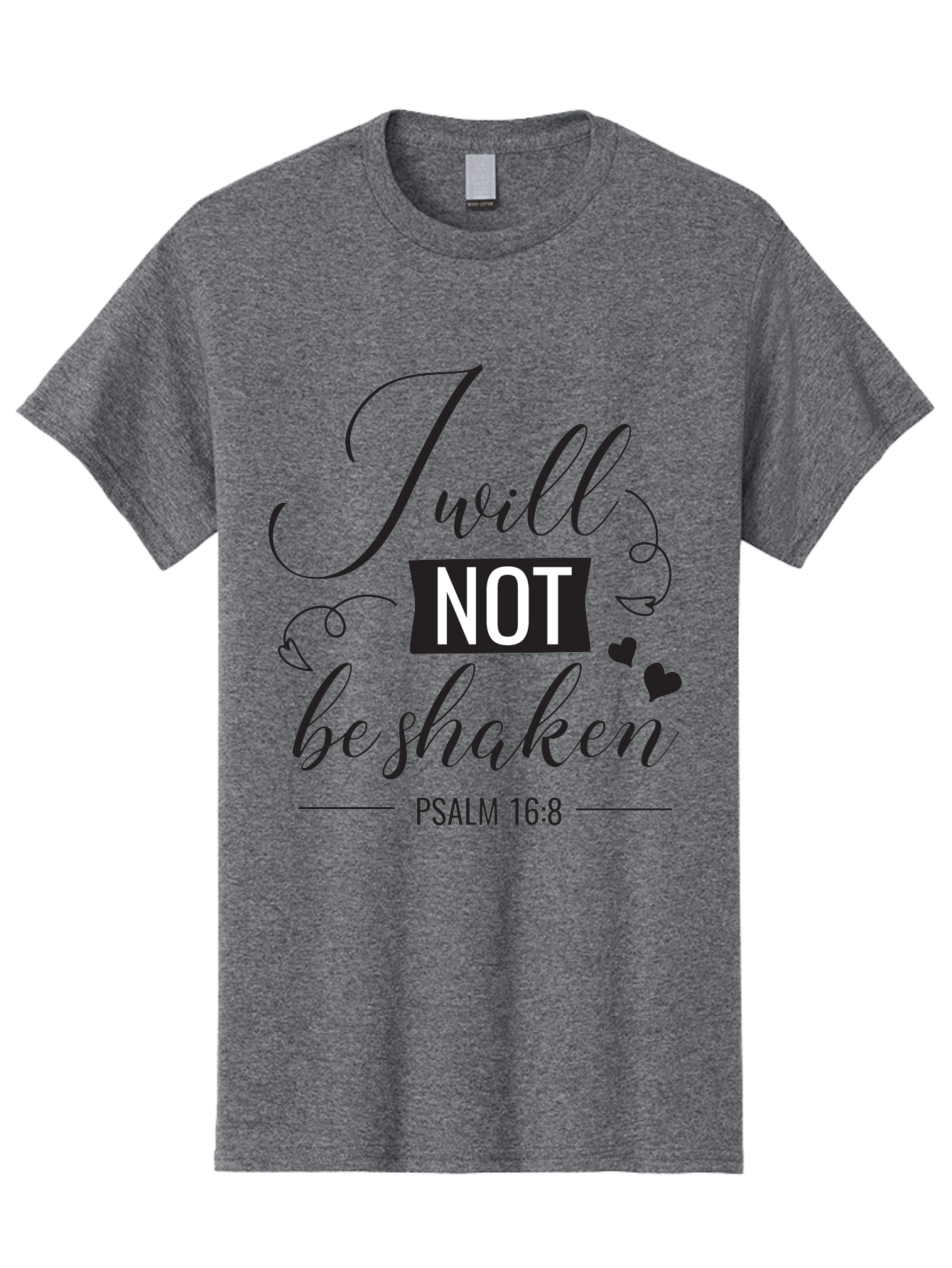 I-Will-Not-Be-Shaken Men'S Graphic Tee, 100% Cotton, Comfortable Casual Summer Wear, Machine Washable, Inspirational Quote, Psalm 16:8, Motivational Phrase, Not Be Shaken, Faith-Based Message, Scripture Quote, Heart Symbols, Typography Design, Aac888