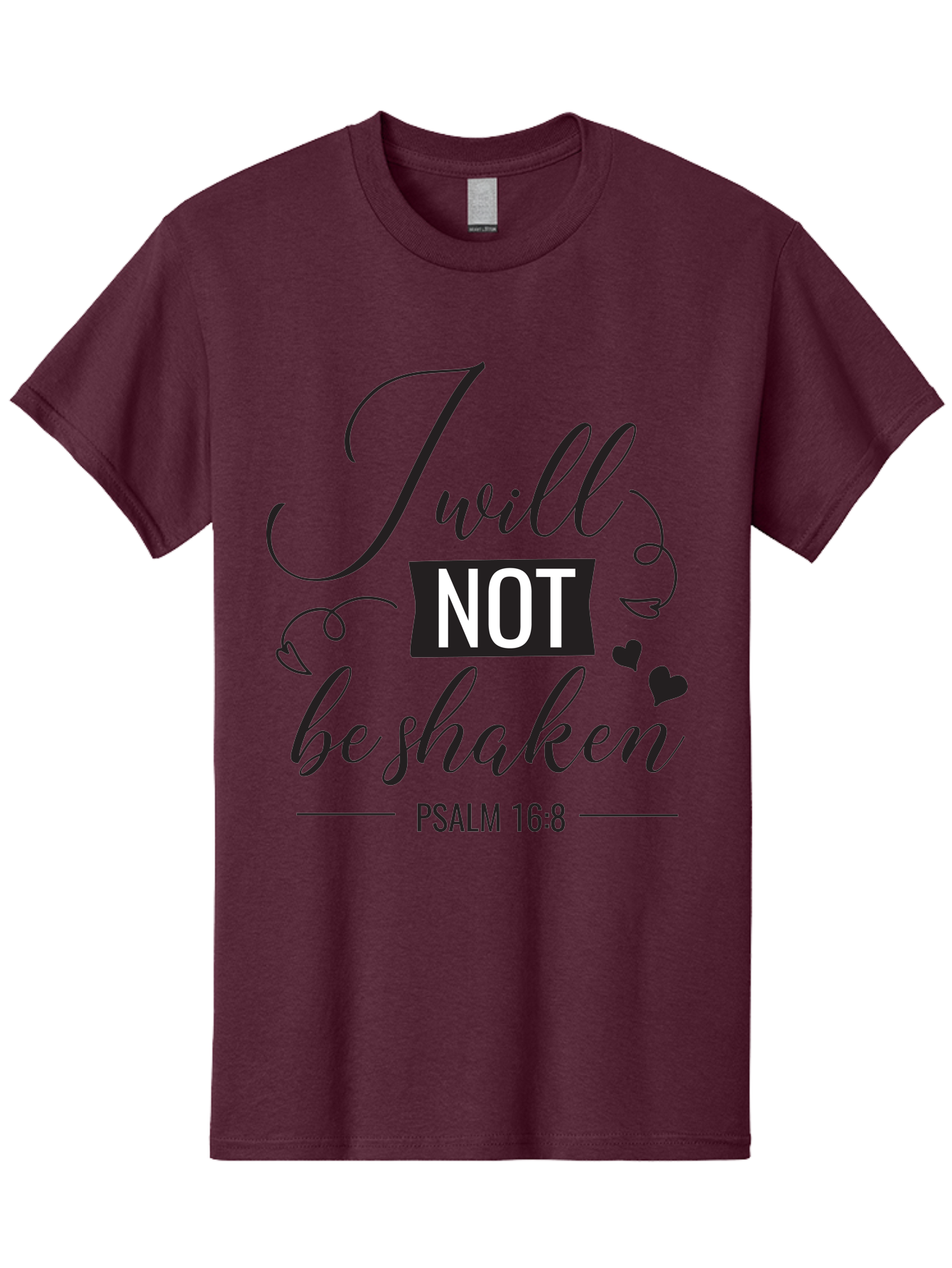 I-Will-Not-Be-Shaken Men'S Graphic Tee, 100% Cotton, Comfortable Casual Summer Wear, Machine Washable, Inspirational Quote, Psalm 16:8, Motivational Phrase, Not Be Shaken, Faith-Based Message, Scripture Quote, Heart Symbols, Typography Design, Aac888