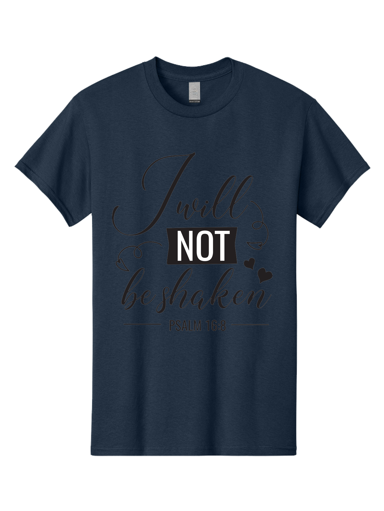 I-Will-Not-Be-Shaken Men'S Graphic Tee, 100% Cotton, Comfortable Casual Summer Wear, Machine Washable, Inspirational Quote, Psalm 16:8, Motivational Phrase, Not Be Shaken, Faith-Based Message, Scripture Quote, Heart Symbols, Typography Design, Aac888
