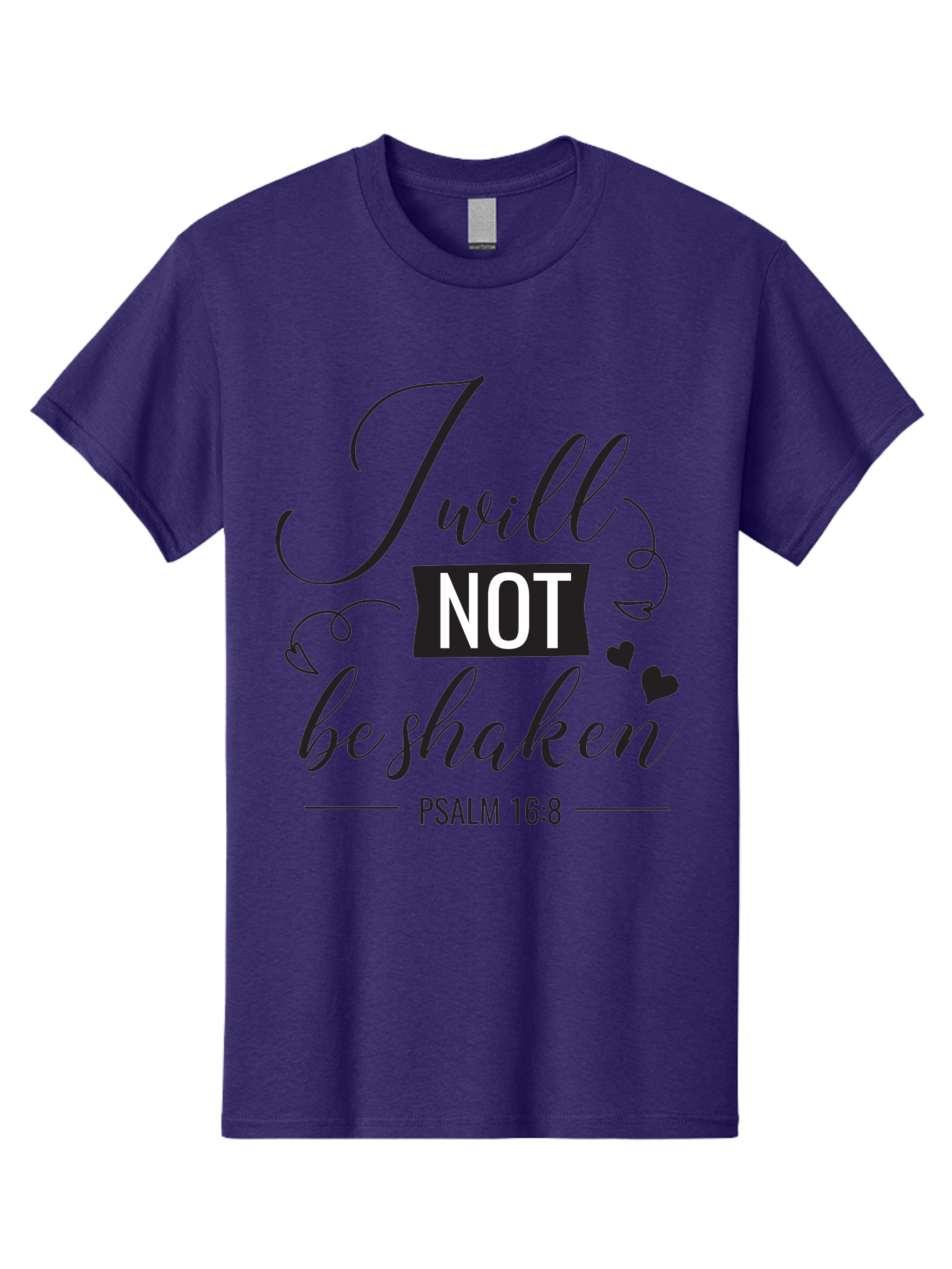 I-Will-Not-Be-Shaken Men'S Graphic Tee, 100% Cotton, Comfortable Casual Summer Wear, Machine Washable, Inspirational Quote, Psalm 16:8, Motivational Phrase, Not Be Shaken, Faith-Based Message, Scripture Quote, Heart Symbols, Typography Design, Aac888