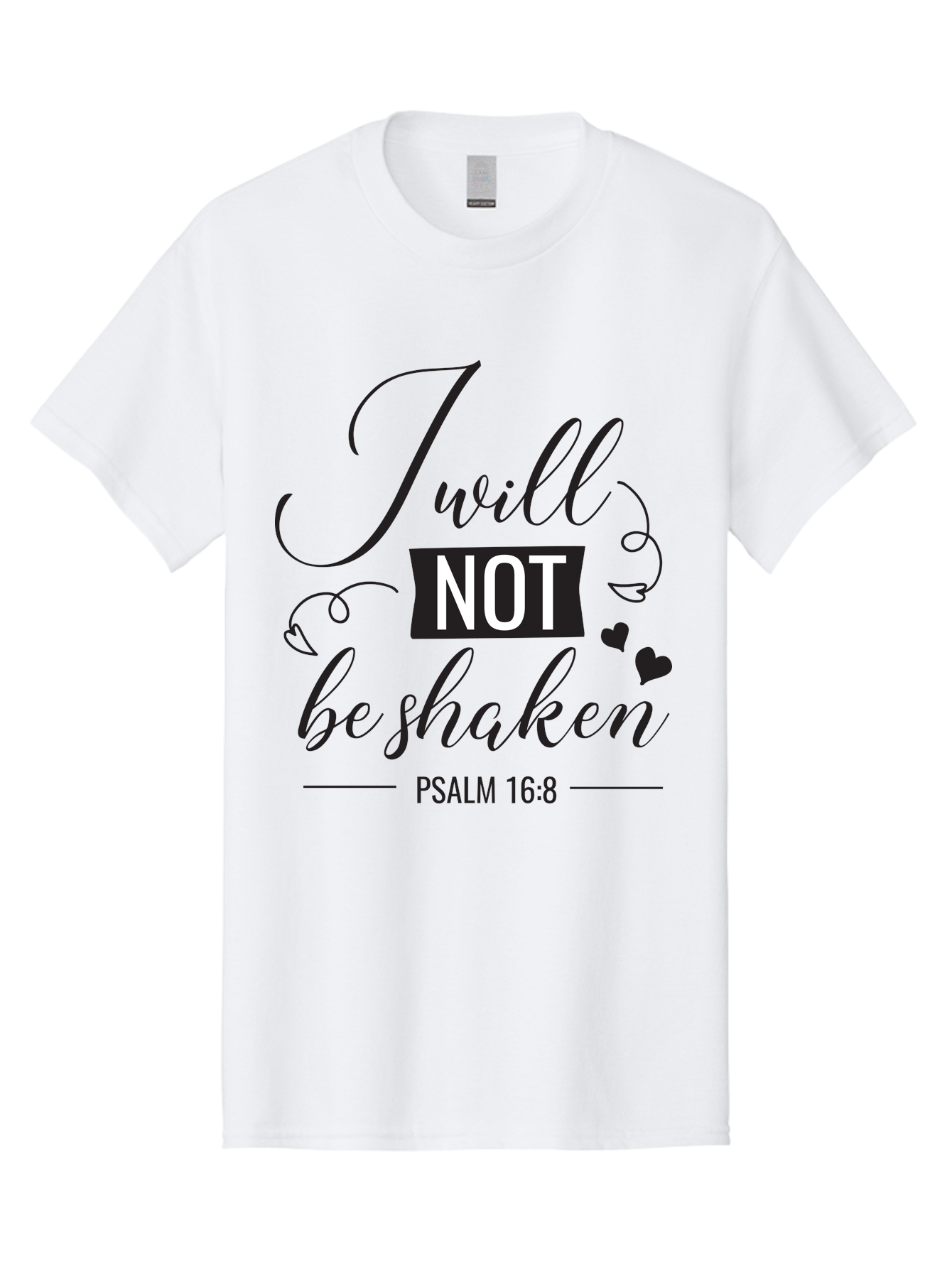 I-Will-Not-Be-Shaken Men'S Graphic Tee, 100% Cotton, Comfortable Casual Summer Wear, Machine Washable, Inspirational Quote, Psalm 16:8, Motivational Phrase, Not Be Shaken, Faith-Based Message, Scripture Quote, Heart Symbols, Typography Design, Aac888
