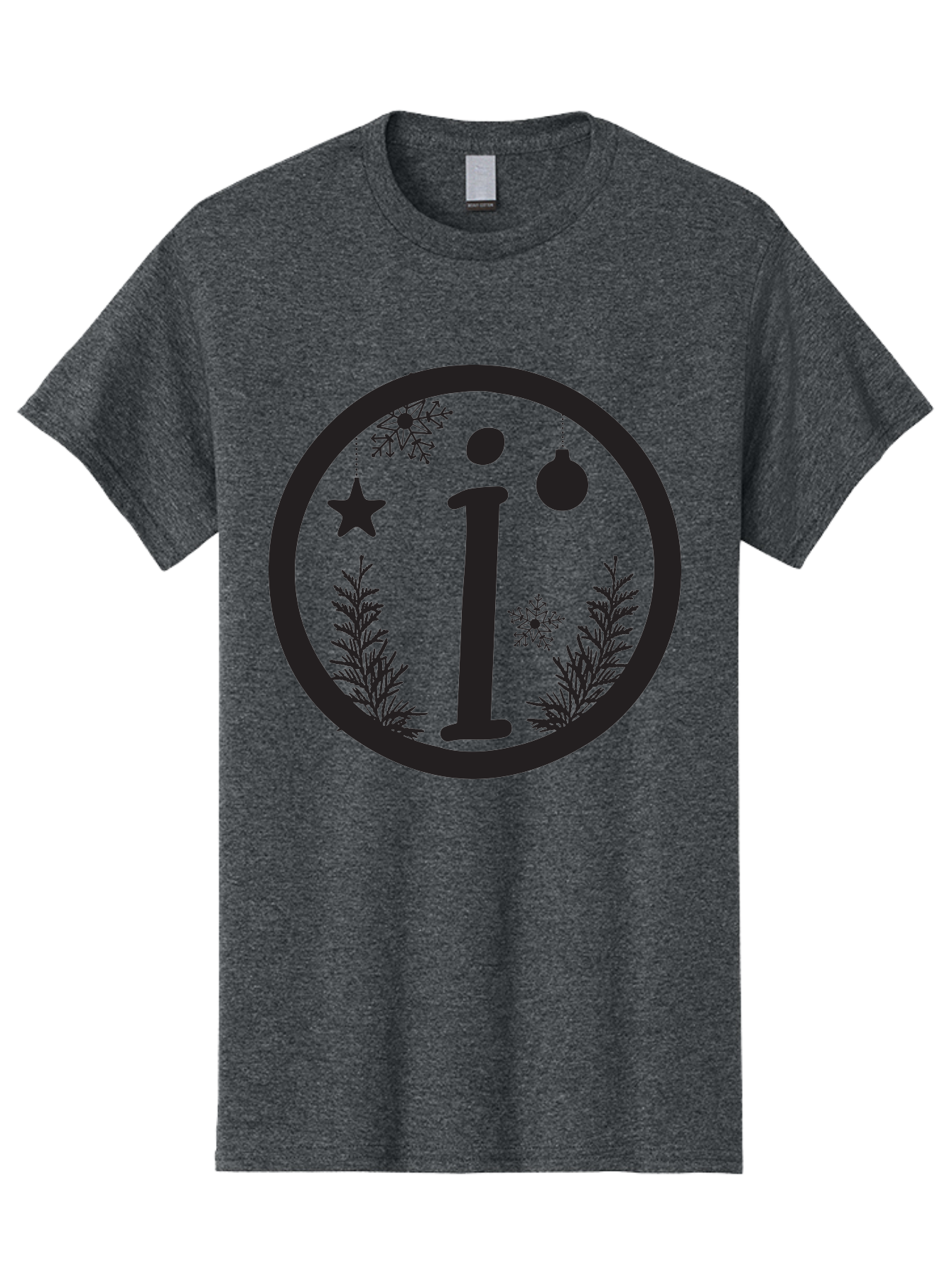I Men'S Graphic Tee, 100% Cotton, Comfortable Casual Summer Wear, Machine Washable, Lowercase I, Christmas Ornaments, Snowflakes, Festive Decorations, Holiday Theme, Winter Scene, Star Decoration, Sprigs Of Evergreen Aac889