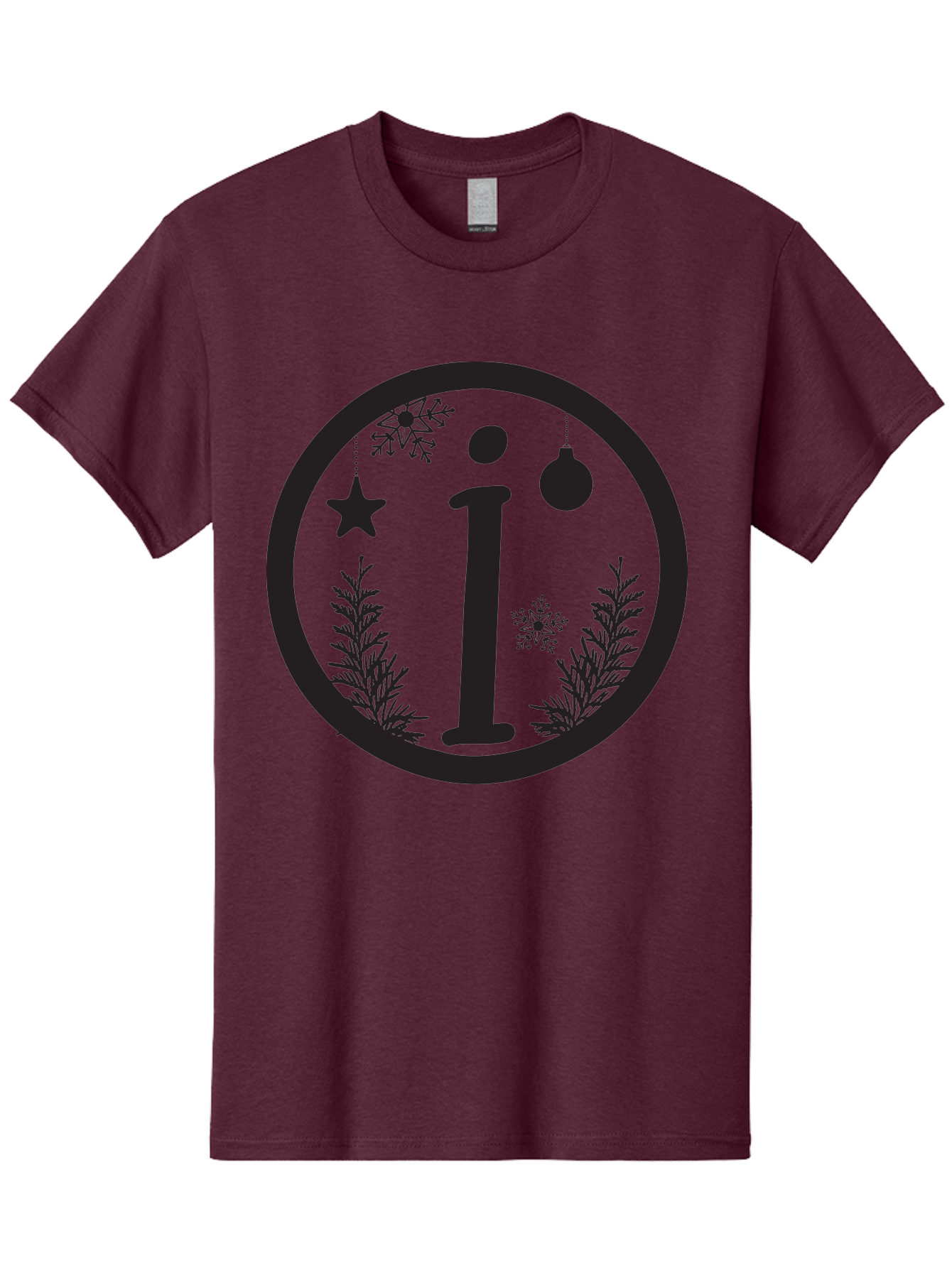 I Men'S Graphic Tee, 100% Cotton, Comfortable Casual Summer Wear, Machine Washable, Lowercase I, Christmas Ornaments, Snowflakes, Festive Decorations, Holiday Theme, Winter Scene, Star Decoration, Sprigs Of Evergreen Aac889