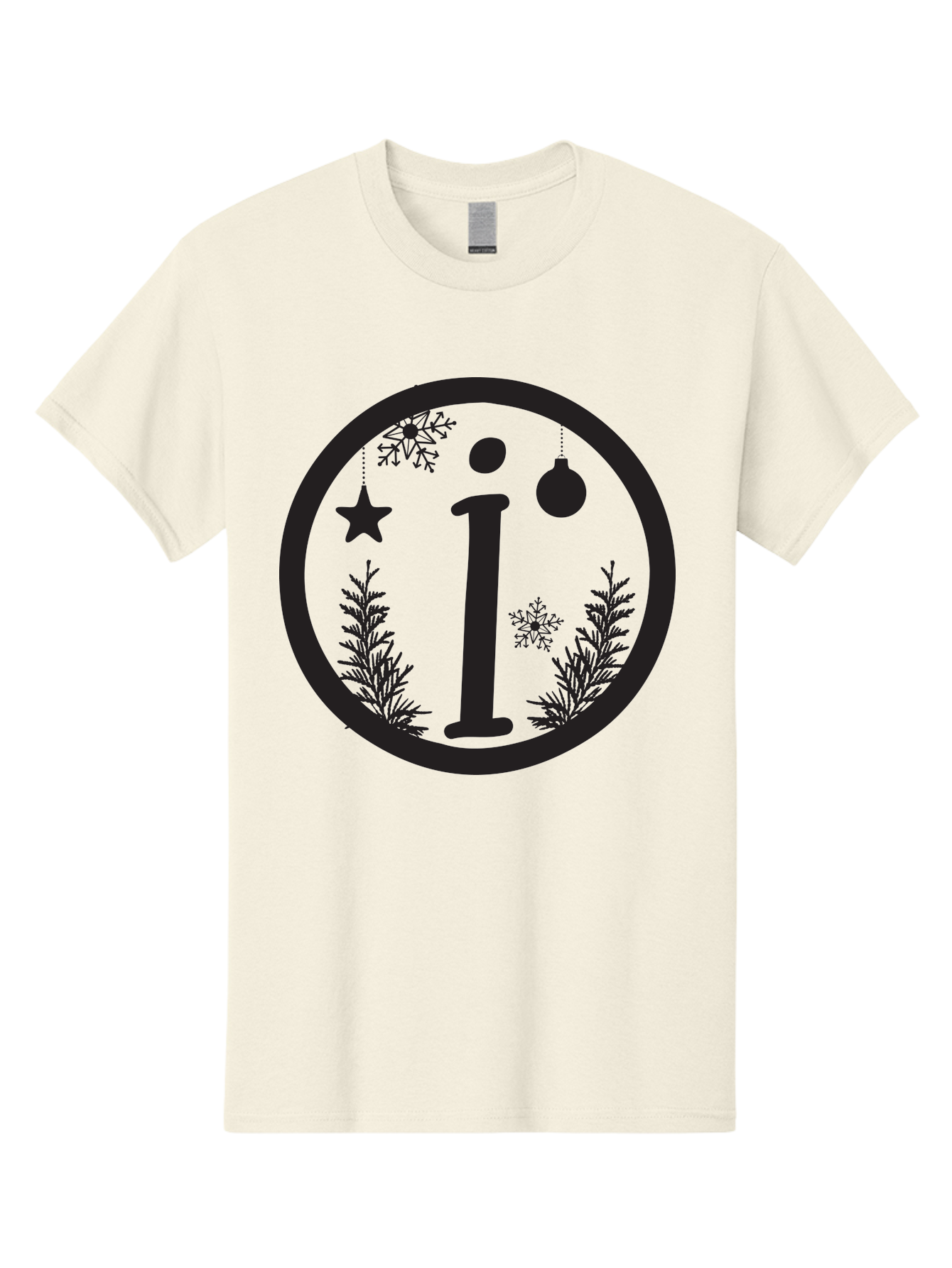 I Men'S Graphic Tee, 100% Cotton, Comfortable Casual Summer Wear, Machine Washable, Lowercase I, Christmas Ornaments, Snowflakes, Festive Decorations, Holiday Theme, Winter Scene, Star Decoration, Sprigs Of Evergreen Aac889