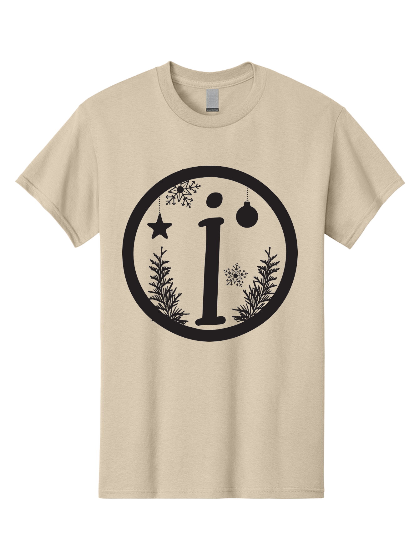 I Men'S Graphic Tee, 100% Cotton, Comfortable Casual Summer Wear, Machine Washable, Lowercase I, Christmas Ornaments, Snowflakes, Festive Decorations, Holiday Theme, Winter Scene, Star Decoration, Sprigs Of Evergreen Aac889