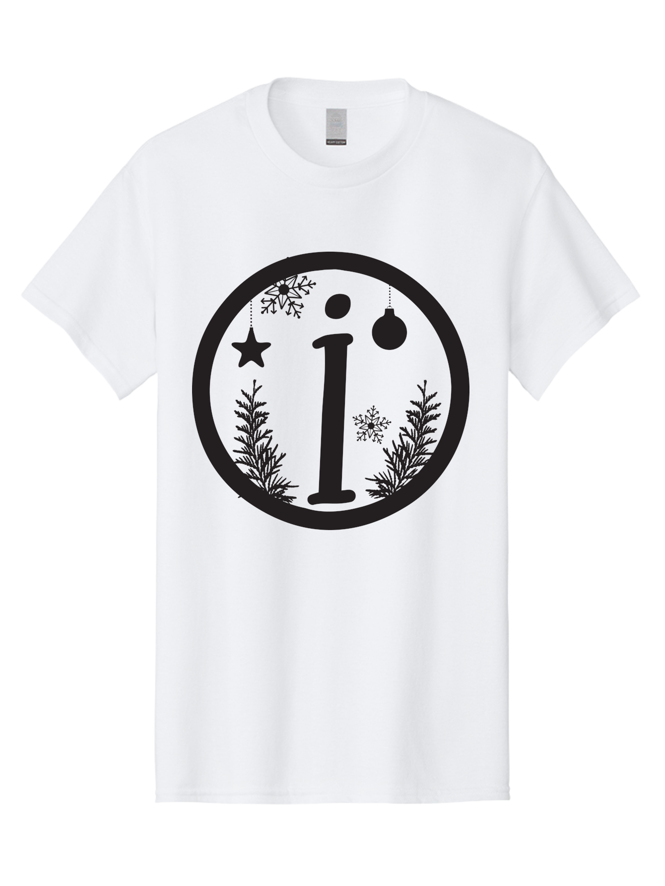 I Men'S Graphic Tee, 100% Cotton, Comfortable Casual Summer Wear, Machine Washable, Lowercase I, Christmas Ornaments, Snowflakes, Festive Decorations, Holiday Theme, Winter Scene, Star Decoration, Sprigs Of Evergreen Aac889