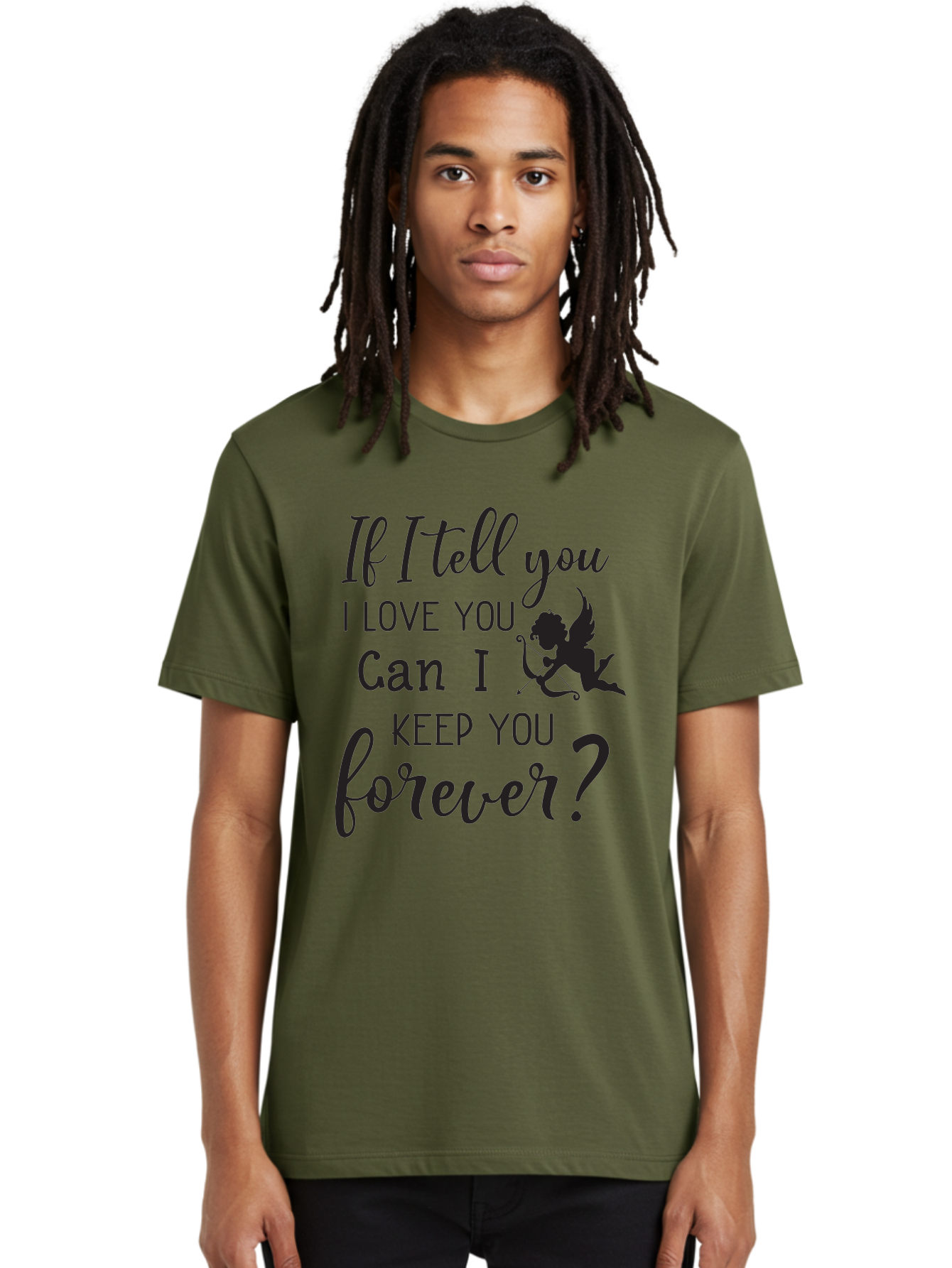 If-I-Tell-You-I-Love-You-Can-I-Keep-You-Forever Men'S Graphic Tee, 100% Cotton, Comfortable Casual Summer Wear, Machine Washable, Love Quote, Romantic Quote, Valentines Day Quote, Cupid Silhouette, Eternal Love, Love Forever, Quote About Love Aac891