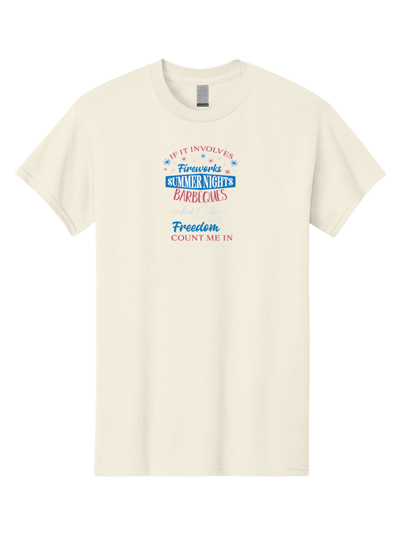 If-It-Involves Men'S Graphic Tee, 100% Cotton, Comfortable Casual Summer Wear, Machine Washable, Summer Vibes, Fireworks, Summer Nights, Barbecues, Diet Coke, Freedom, 4Th Of July, Independence Day, Patriotic Spirit Aac892