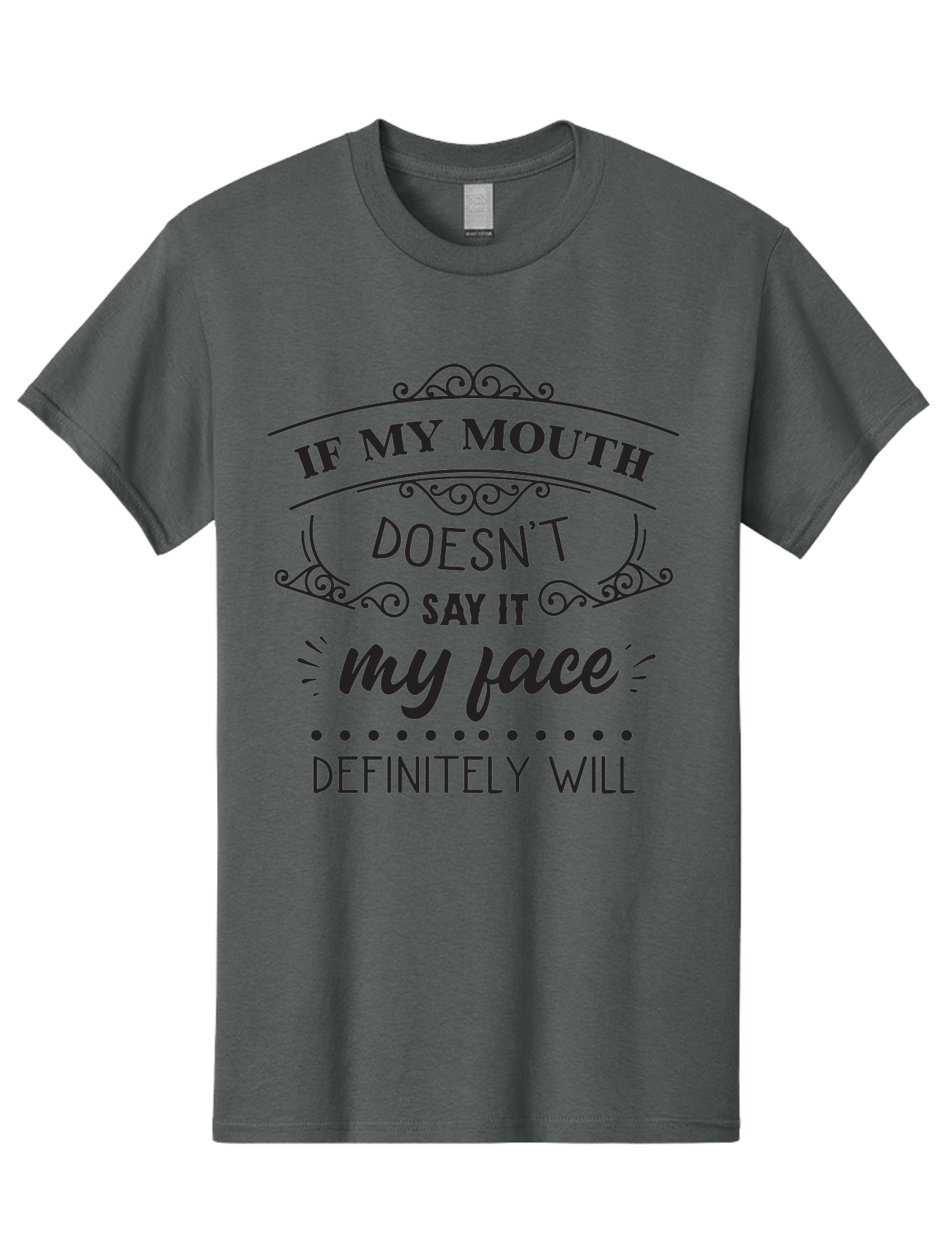 If-My-Mouth-Doesn-T-Say-It-My-Face-Definitely-Will Men'S Graphic Tee, 100% Cotton, Comfortable Casual Summer Wear, Machine Washable, Funny Quote, Sarcastic Humor, Facial Expressions, Sassy Phrase, Witty Saying, Humorous Graphics, Aac893