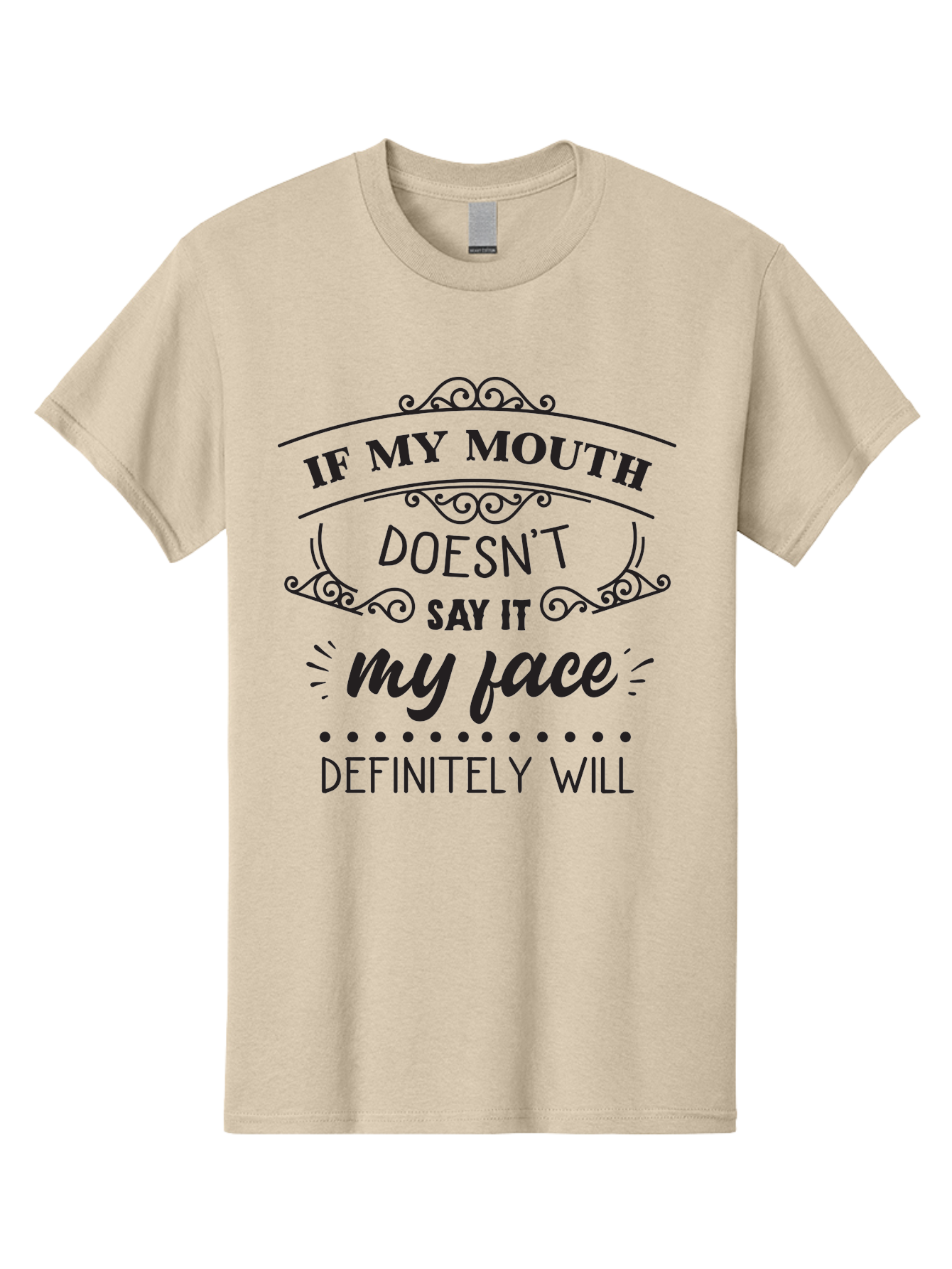If-My-Mouth-Doesn-T-Say-It-My-Face-Definitely-Will Men'S Graphic Tee, 100% Cotton, Comfortable Casual Summer Wear, Machine Washable, Funny Quote, Sarcastic Humor, Facial Expressions, Sassy Phrase, Witty Saying, Humorous Graphics, Aac893