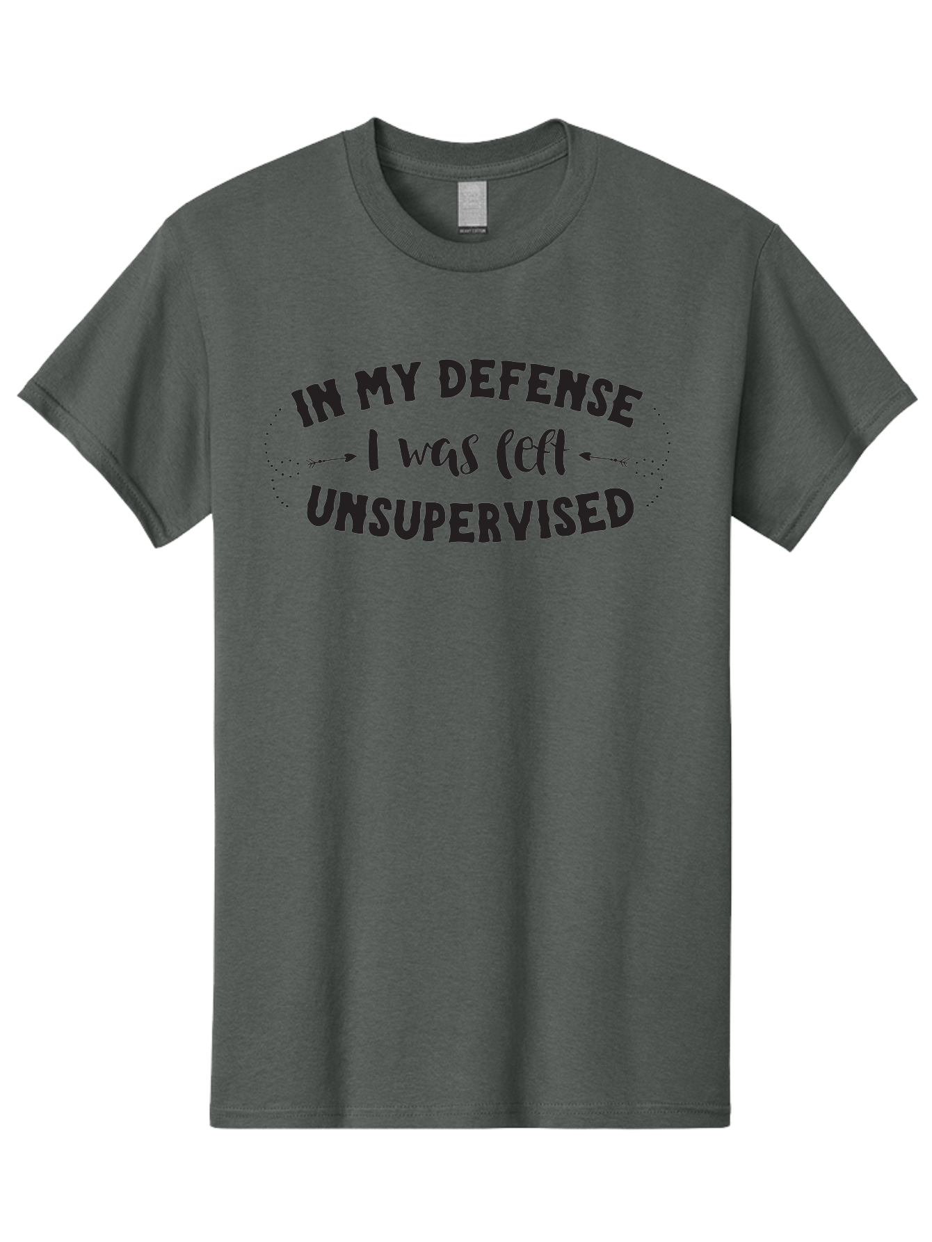 In-My-Defense-I-Was-Left-Unsupervised Men'S Graphic Tee, 100% Cotton, Comfortable Casual Summer Wear, Machine Washable, Humorous Quote, Funny Saying, Witty Phrase, Defense Mechanism, Unsupervised Childhood, Sassy Text, Playful Typography, Aac895