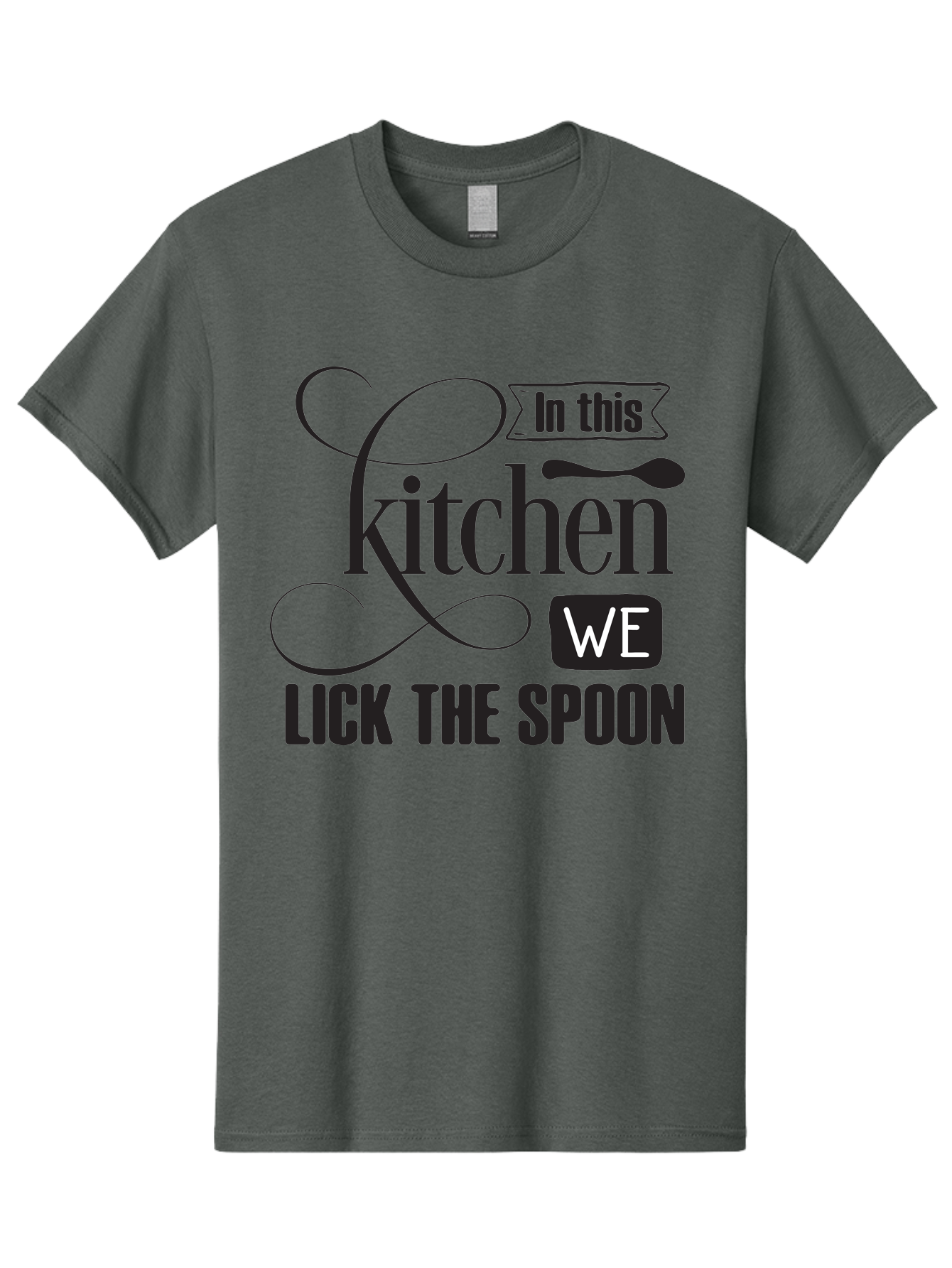 In-This-Kitchen-We-Lick-The-Spoon Men'S Graphic Tee, 100% Cotton, Comfortable Casual Summer Wear, Machine Washable, Kitchen Decor, Cooking Quotes, Culinary Inspiration, Cooking Humor, Kitchen Signs, Foodie Gifts, Lick The Spoon, Aac896