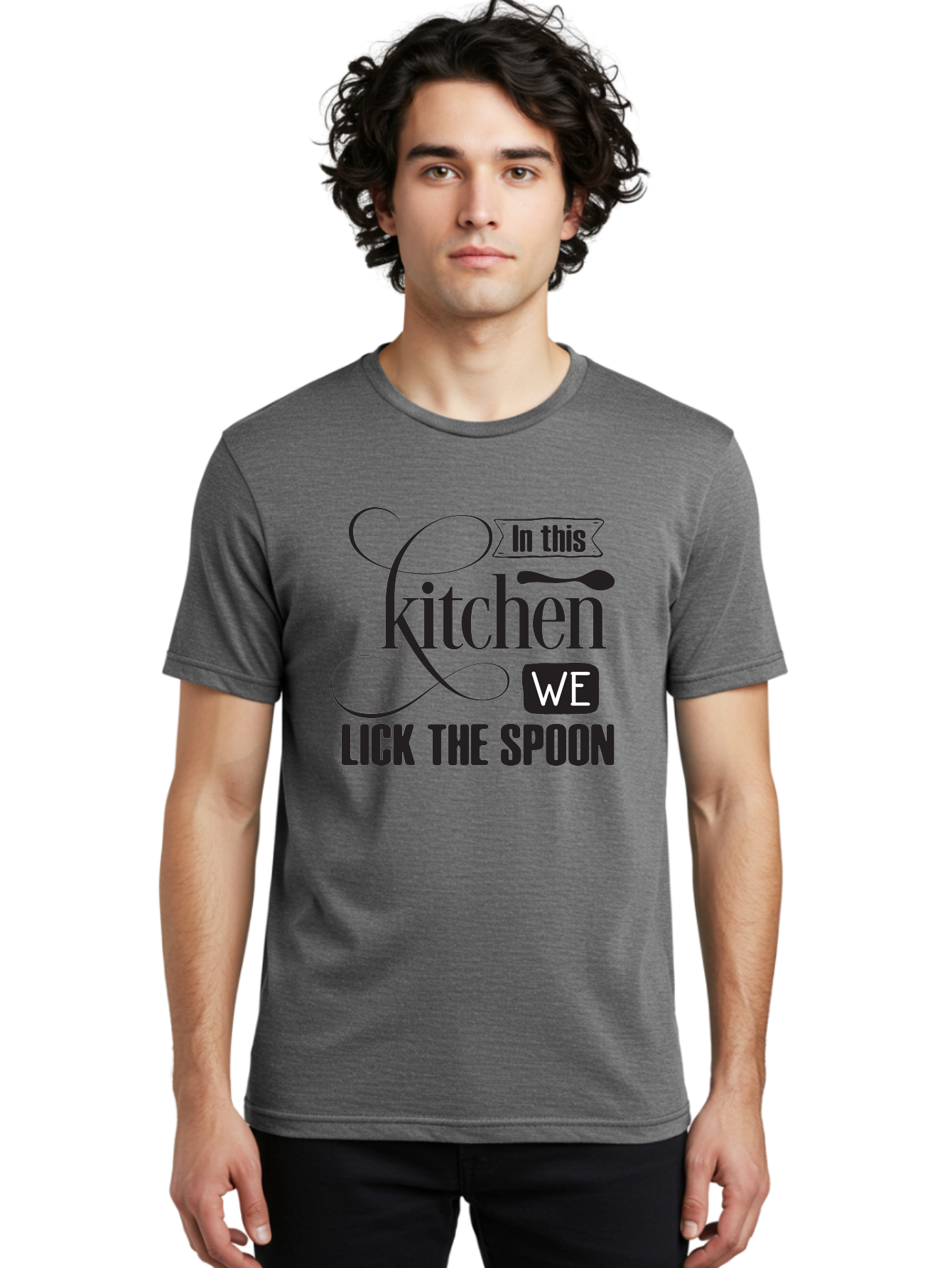 In-This-Kitchen-We-Lick-The-Spoon Men'S Graphic Tee, 100% Cotton, Comfortable Casual Summer Wear, Machine Washable, Kitchen Decor, Cooking Quotes, Culinary Inspiration, Cooking Humor, Kitchen Signs, Foodie Gifts, Lick The Spoon, Aac896