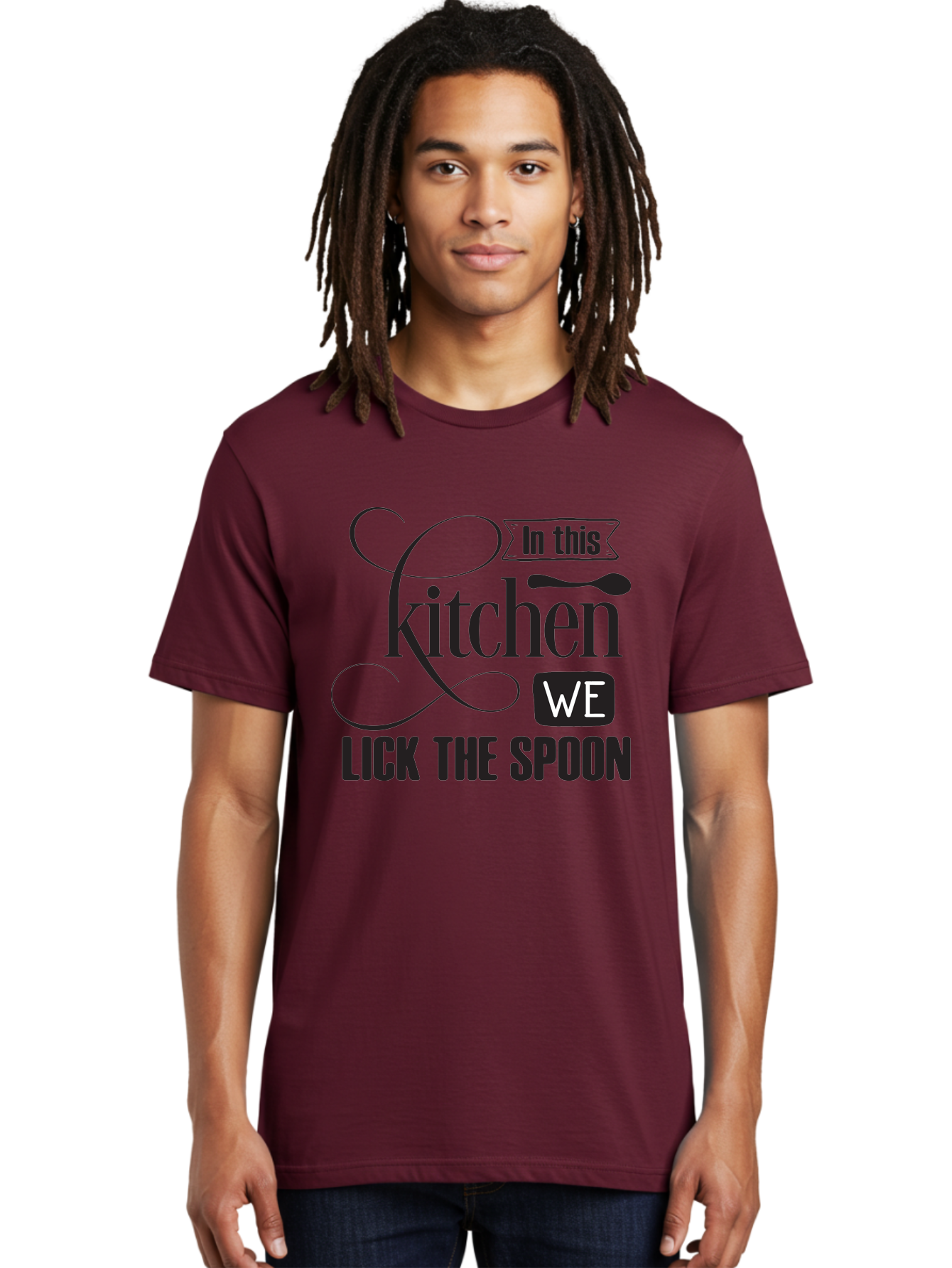 In-This-Kitchen-We-Lick-The-Spoon Men'S Graphic Tee, 100% Cotton, Comfortable Casual Summer Wear, Machine Washable, Kitchen Decor, Cooking Quotes, Culinary Inspiration, Cooking Humor, Kitchen Signs, Foodie Gifts, Lick The Spoon, Aac896