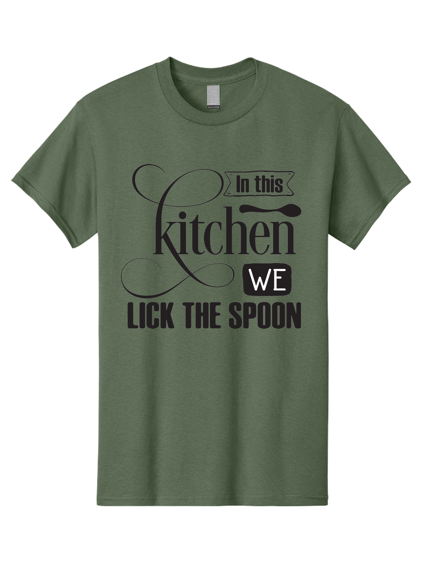 In-This-Kitchen-We-Lick-The-Spoon Men'S Graphic Tee, 100% Cotton, Comfortable Casual Summer Wear, Machine Washable, Kitchen Decor, Cooking Quotes, Culinary Inspiration, Cooking Humor, Kitchen Signs, Foodie Gifts, Lick The Spoon, Aac896