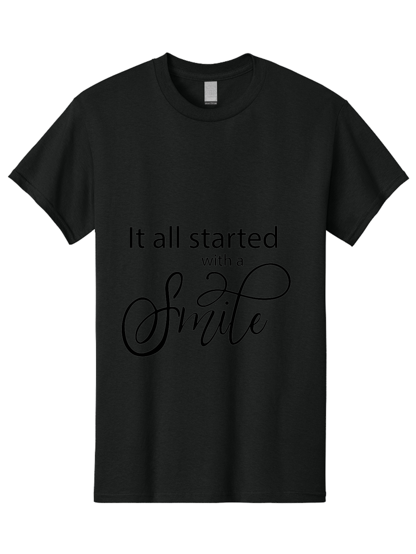 It-All-Started-With-A-Smile Men'S Graphic Tee, 100% Cotton, Comfortable Casual Summer Wear, Machine Washable, Smile Motivational Quote, Inspirational Phrase, Positive Affirmation, Happiness, Joyful Emotions, Encouraging Words, Aac898