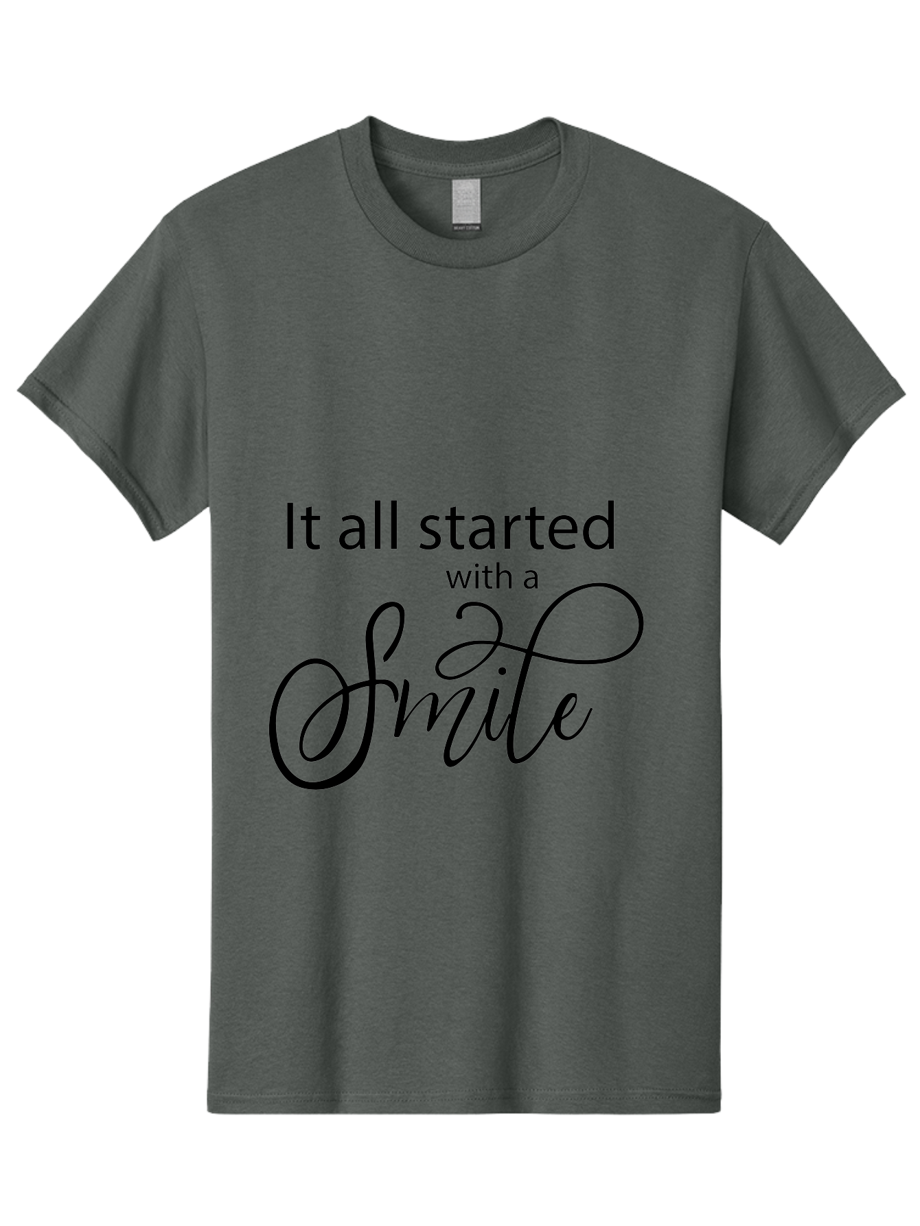 It-All-Started-With-A-Smile Men'S Graphic Tee, 100% Cotton, Comfortable Casual Summer Wear, Machine Washable, Smile Motivational Quote, Inspirational Phrase, Positive Affirmation, Happiness, Joyful Emotions, Encouraging Words, Aac898
