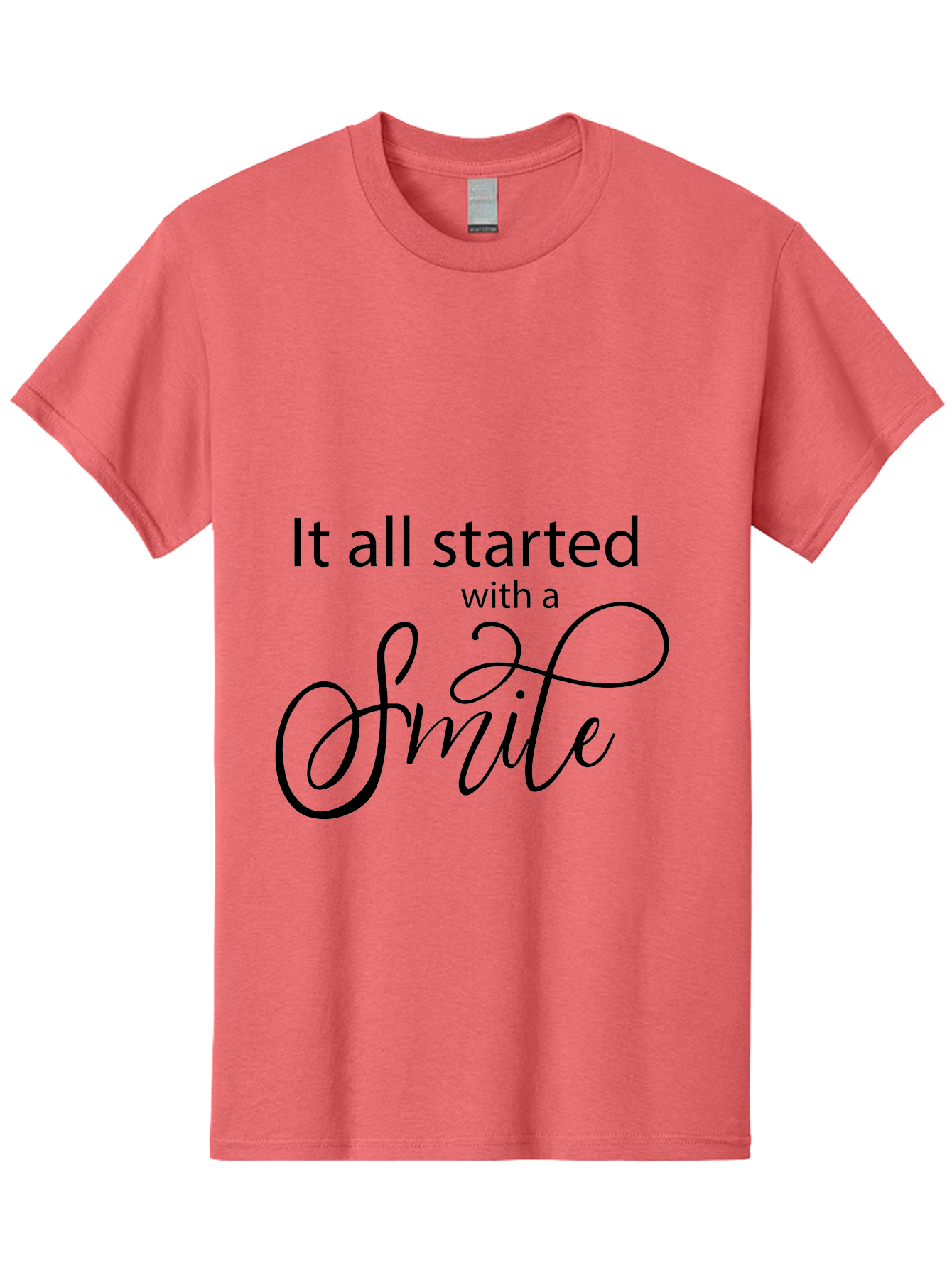 It-All-Started-With-A-Smile Men'S Graphic Tee, 100% Cotton, Comfortable Casual Summer Wear, Machine Washable, Smile Motivational Quote, Inspirational Phrase, Positive Affirmation, Happiness, Joyful Emotions, Encouraging Words, Aac898