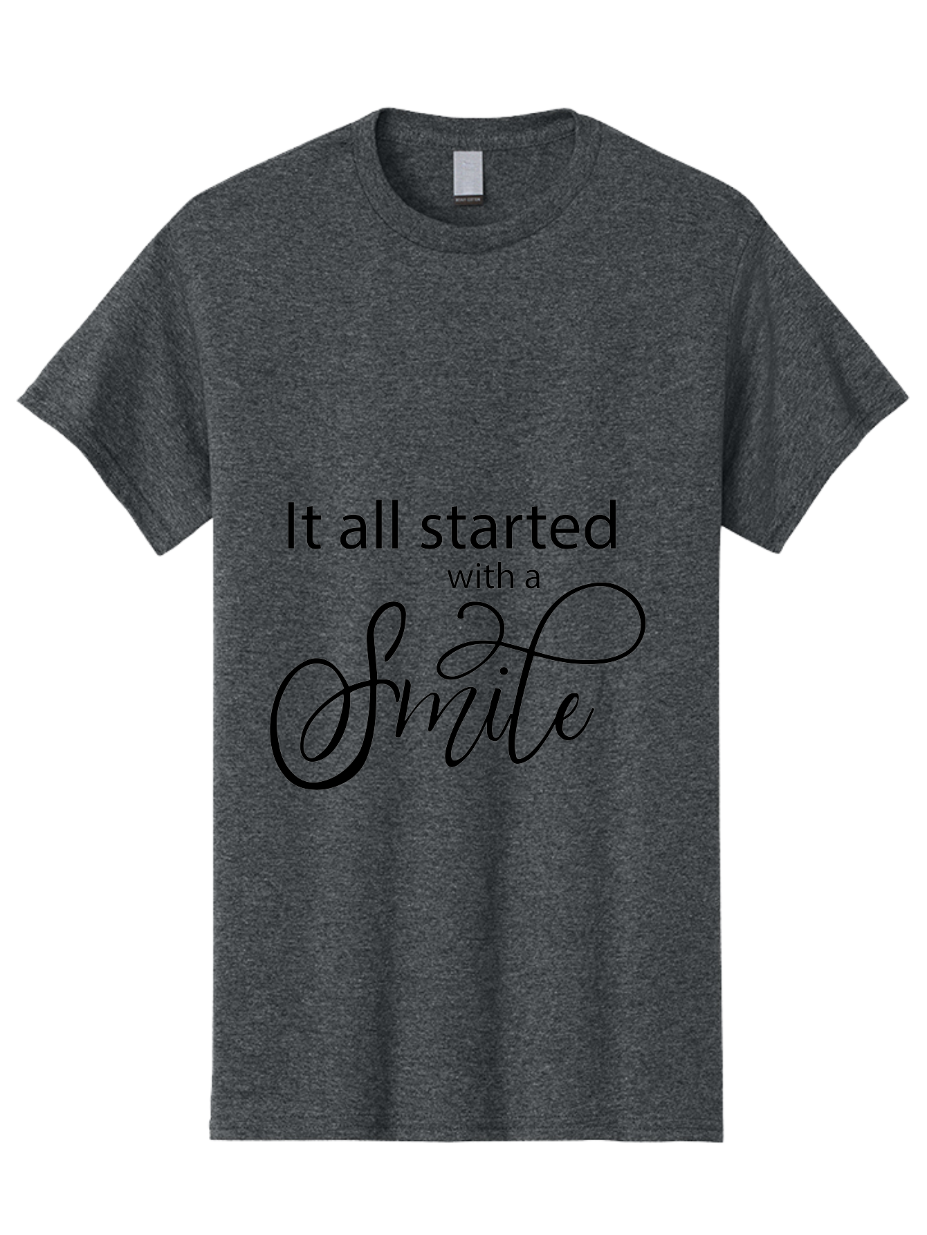 It-All-Started-With-A-Smile Men'S Graphic Tee, 100% Cotton, Comfortable Casual Summer Wear, Machine Washable, Smile Motivational Quote, Inspirational Phrase, Positive Affirmation, Happiness, Joyful Emotions, Encouraging Words, Aac898