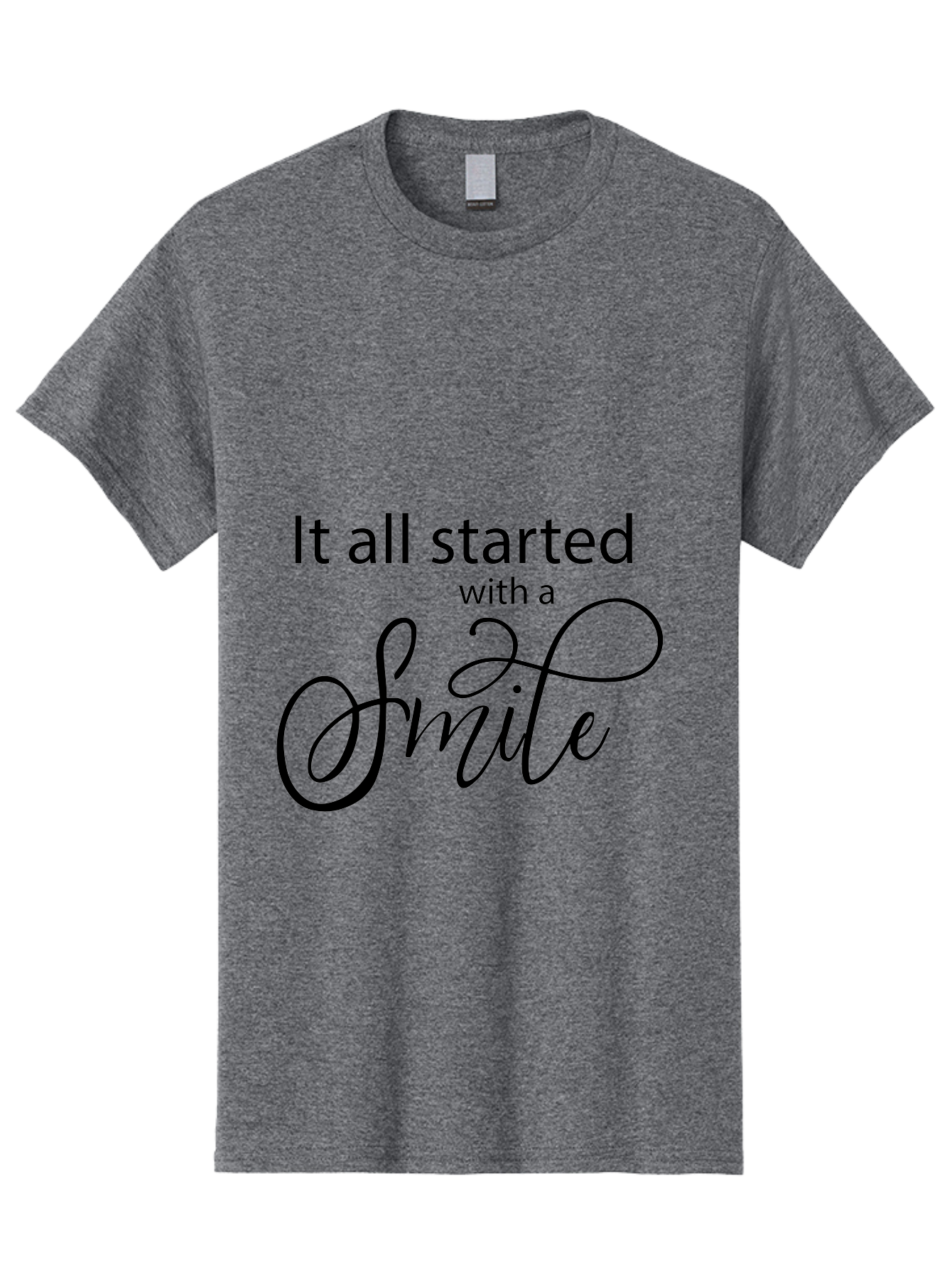 It-All-Started-With-A-Smile Men'S Graphic Tee, 100% Cotton, Comfortable Casual Summer Wear, Machine Washable, Smile Motivational Quote, Inspirational Phrase, Positive Affirmation, Happiness, Joyful Emotions, Encouraging Words, Aac898