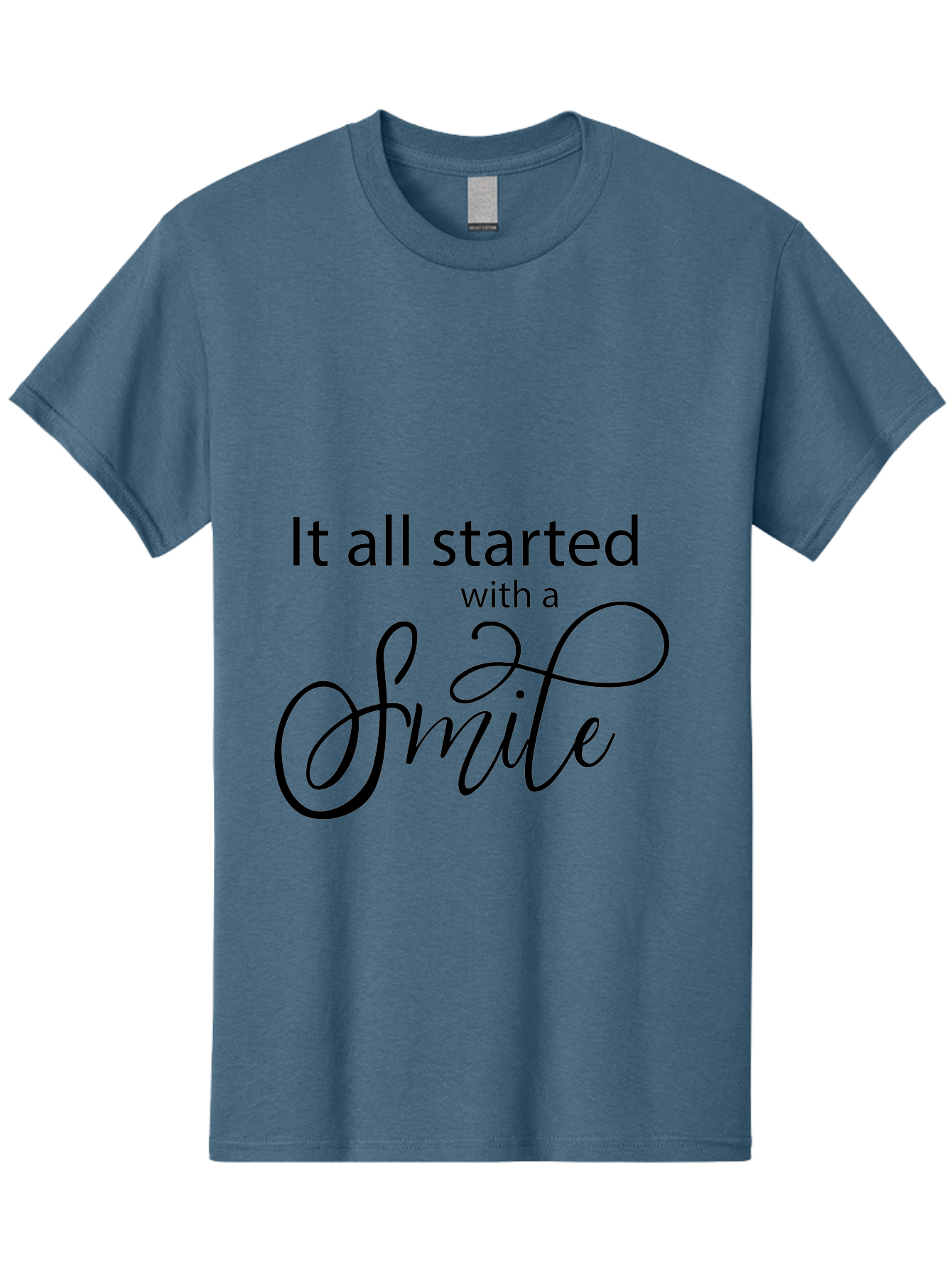 It-All-Started-With-A-Smile Men'S Graphic Tee, 100% Cotton, Comfortable Casual Summer Wear, Machine Washable, Smile Motivational Quote, Inspirational Phrase, Positive Affirmation, Happiness, Joyful Emotions, Encouraging Words, Aac898