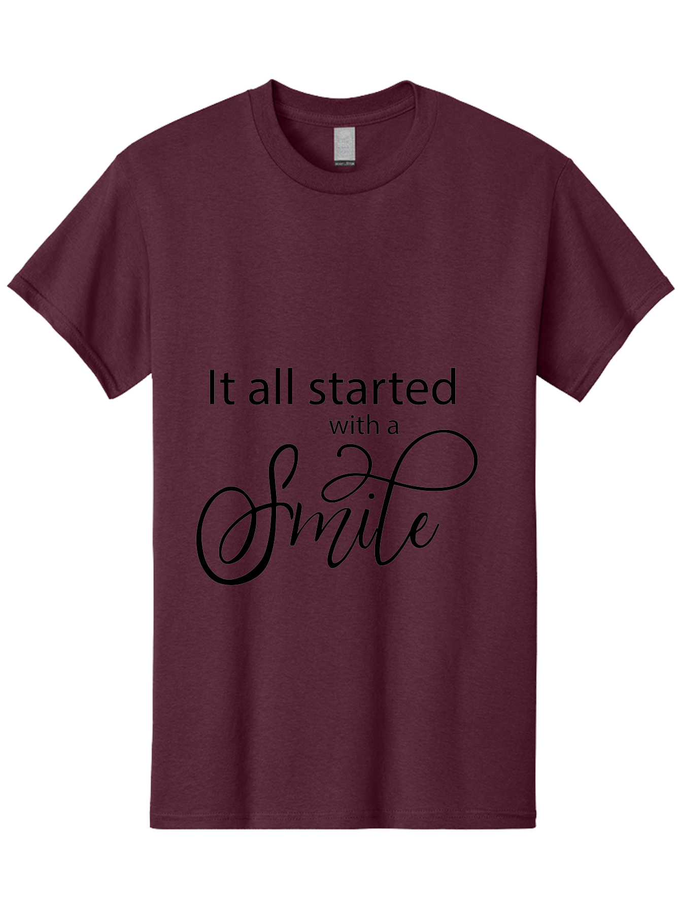 It-All-Started-With-A-Smile Men'S Graphic Tee, 100% Cotton, Comfortable Casual Summer Wear, Machine Washable, Smile Motivational Quote, Inspirational Phrase, Positive Affirmation, Happiness, Joyful Emotions, Encouraging Words, Aac898