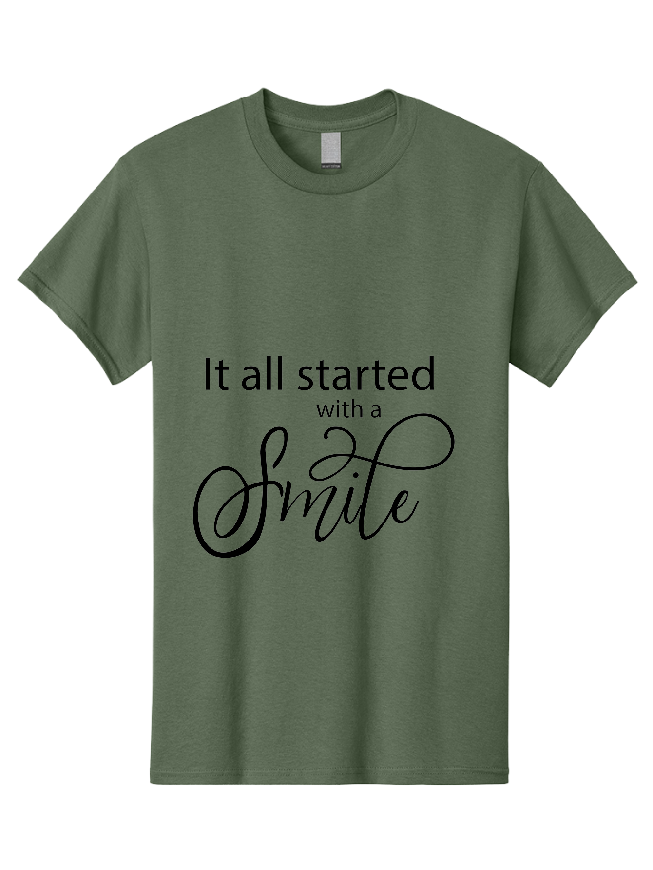 It-All-Started-With-A-Smile Men'S Graphic Tee, 100% Cotton, Comfortable Casual Summer Wear, Machine Washable, Smile Motivational Quote, Inspirational Phrase, Positive Affirmation, Happiness, Joyful Emotions, Encouraging Words, Aac898