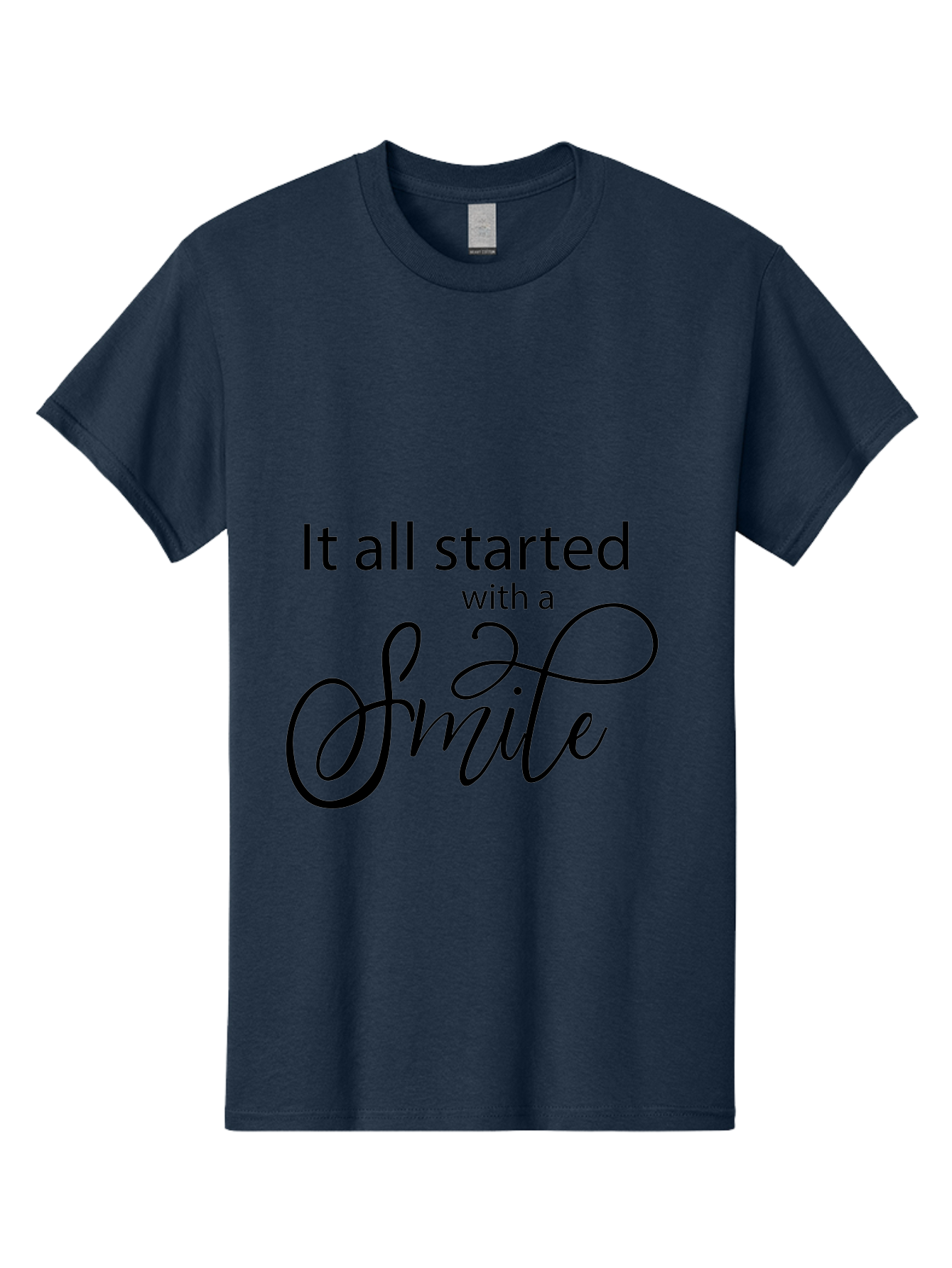 It-All-Started-With-A-Smile Men'S Graphic Tee, 100% Cotton, Comfortable Casual Summer Wear, Machine Washable, Smile Motivational Quote, Inspirational Phrase, Positive Affirmation, Happiness, Joyful Emotions, Encouraging Words, Aac898