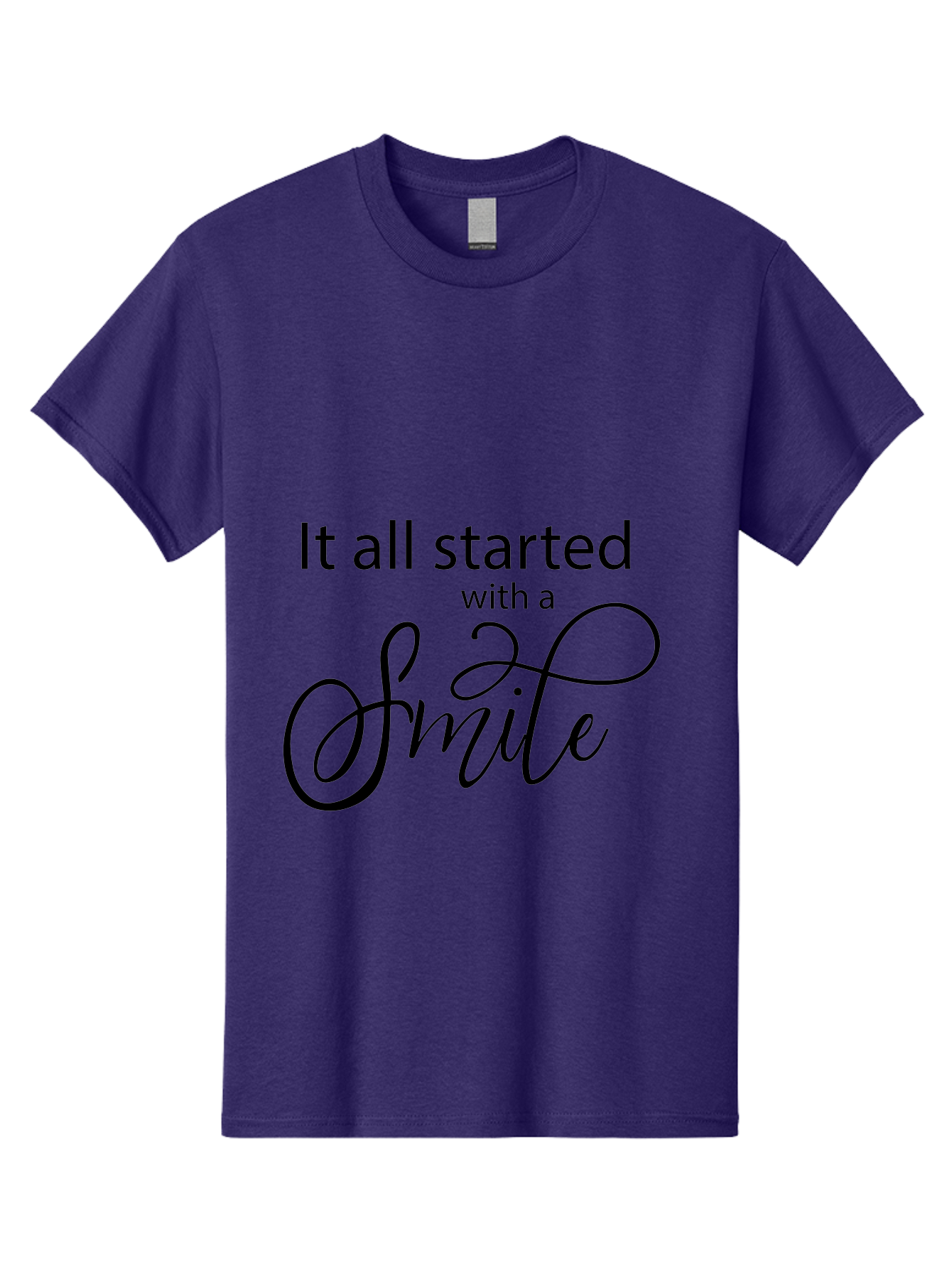 It-All-Started-With-A-Smile Men'S Graphic Tee, 100% Cotton, Comfortable Casual Summer Wear, Machine Washable, Smile Motivational Quote, Inspirational Phrase, Positive Affirmation, Happiness, Joyful Emotions, Encouraging Words, Aac898