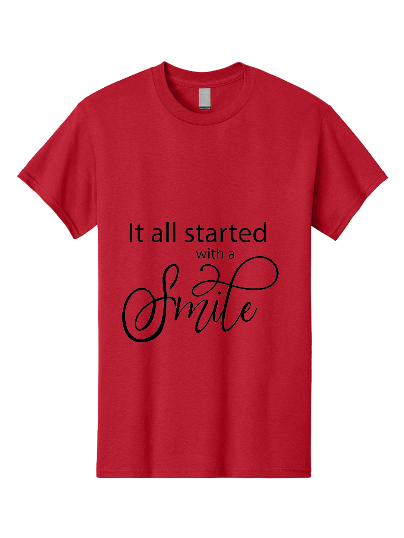 It-All-Started-With-A-Smile Men'S Graphic Tee, 100% Cotton, Comfortable Casual Summer Wear, Machine Washable, Smile Motivational Quote, Inspirational Phrase, Positive Affirmation, Happiness, Joyful Emotions, Encouraging Words, Aac898
