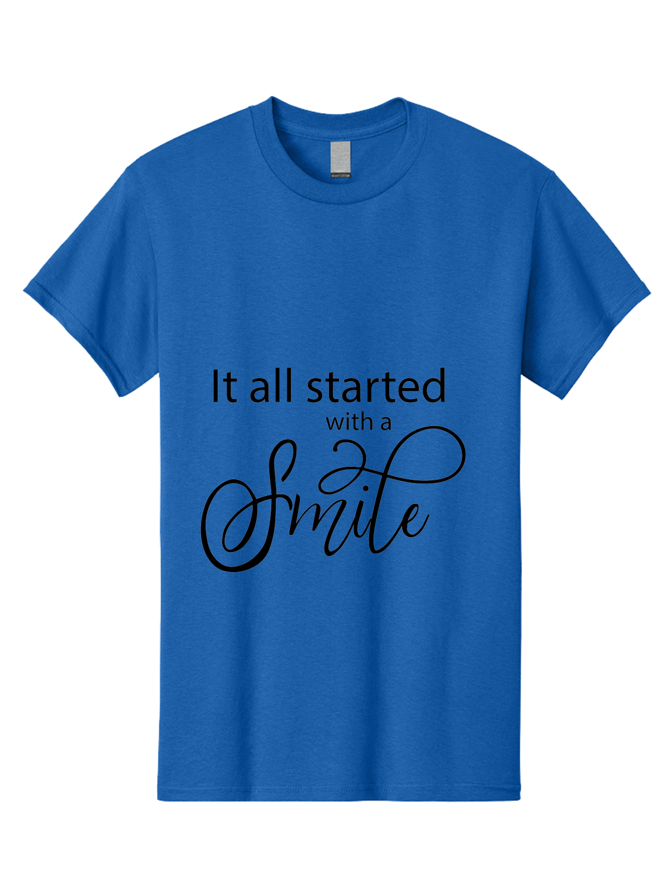 It-All-Started-With-A-Smile Men'S Graphic Tee, 100% Cotton, Comfortable Casual Summer Wear, Machine Washable, Smile Motivational Quote, Inspirational Phrase, Positive Affirmation, Happiness, Joyful Emotions, Encouraging Words, Aac898
