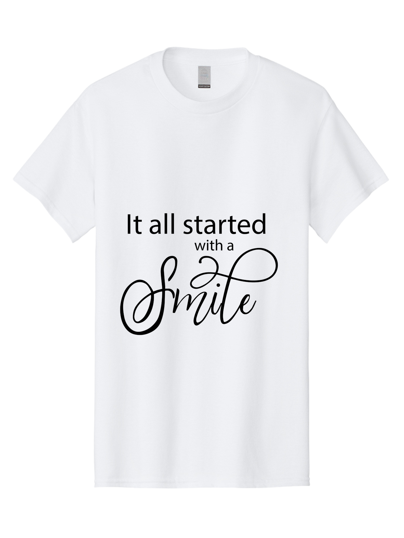 It-All-Started-With-A-Smile Men'S Graphic Tee, 100% Cotton, Comfortable Casual Summer Wear, Machine Washable, Smile Motivational Quote, Inspirational Phrase, Positive Affirmation, Happiness, Joyful Emotions, Encouraging Words, Aac898