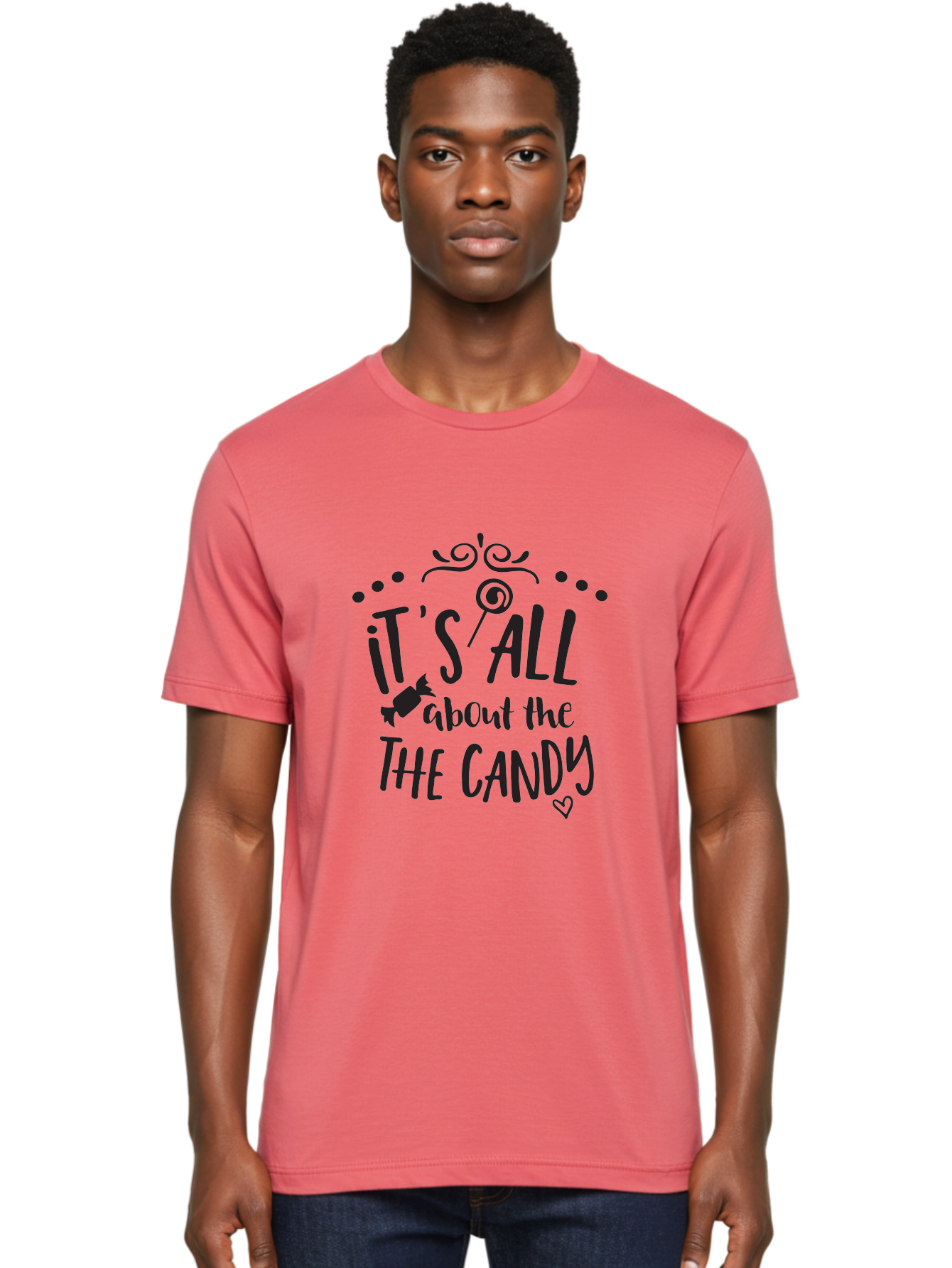 It-S-All-About-The-Candy Men'S Graphic Tee, 100% Cotton, Comfortable Casual Summer Wear, Machine Washable, Candy Quote, Sweet Treats, Lollipop Graphic, Candy Theme, Dessert Lover, Sweet Tooth, Candy Design, Whimsical Font, Decorative Swirls, Aac899