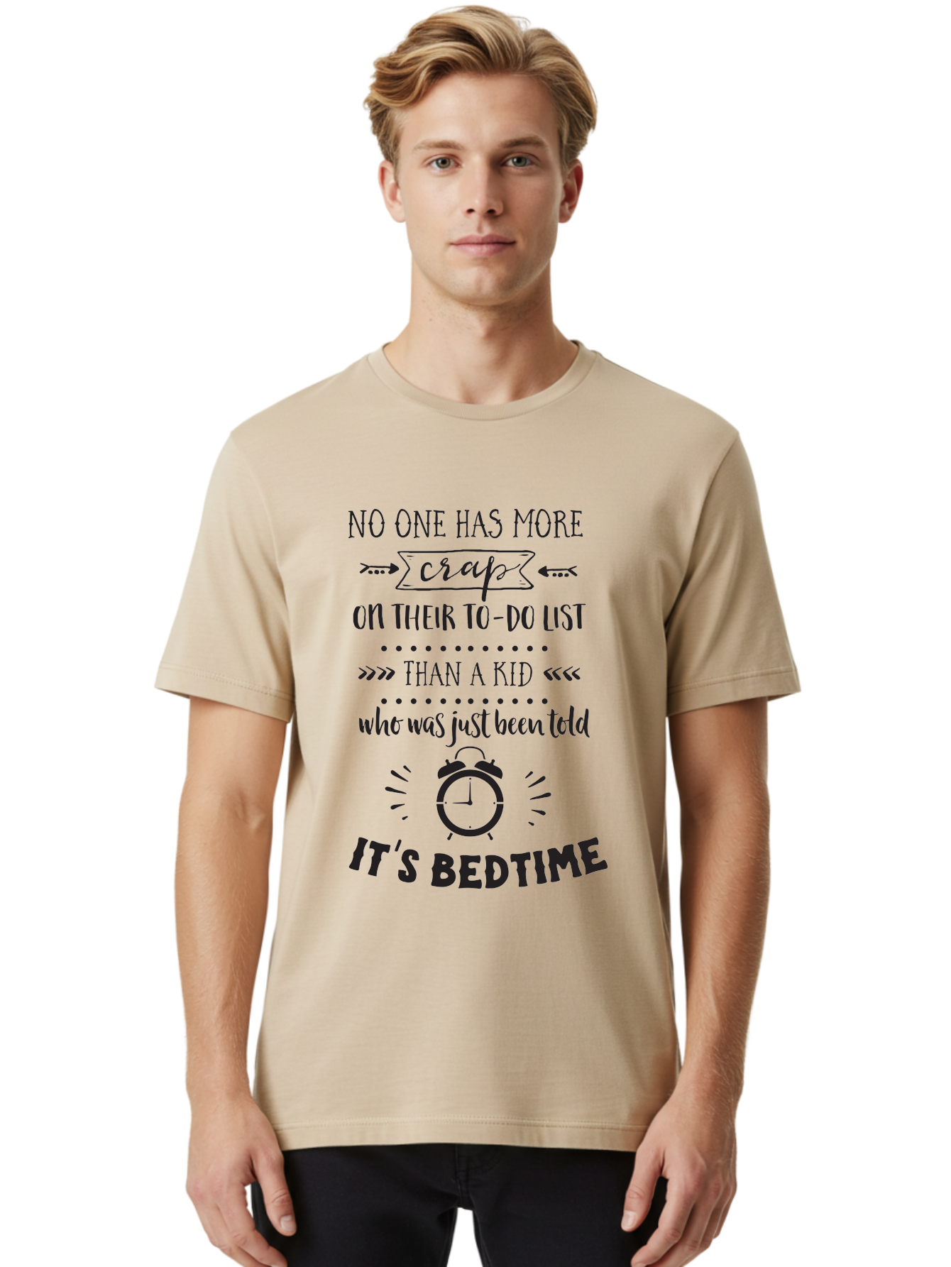 It-S-Bedtime-Quote Men'S Graphic Tee, 100% Cotton, Comfortable Casual Summer Wear, Machine Washable, Funny Quote, Kid'S Bedtime, To-Do List, Alarm Clock, Parenting Humor, Kid'S Routine, Bedtime Struggles, Humorous Quote Aac900