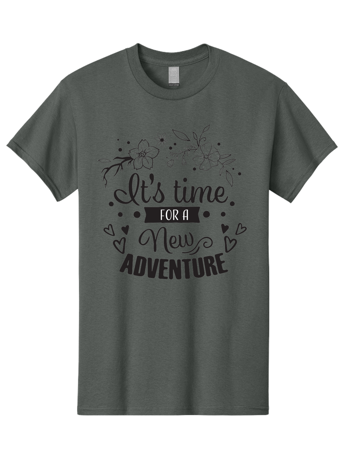 It-S-Time-For-New-Adventure Men'S Graphic Tee, 100% Cotton, Comfortable Casual Summer Wear, Machine Washable, New Adventure, Inspirational Quote, Travel Inspiration, Motivational Message, Adventure Time, Flowers And Hearts, Exploration Theme, Aac902