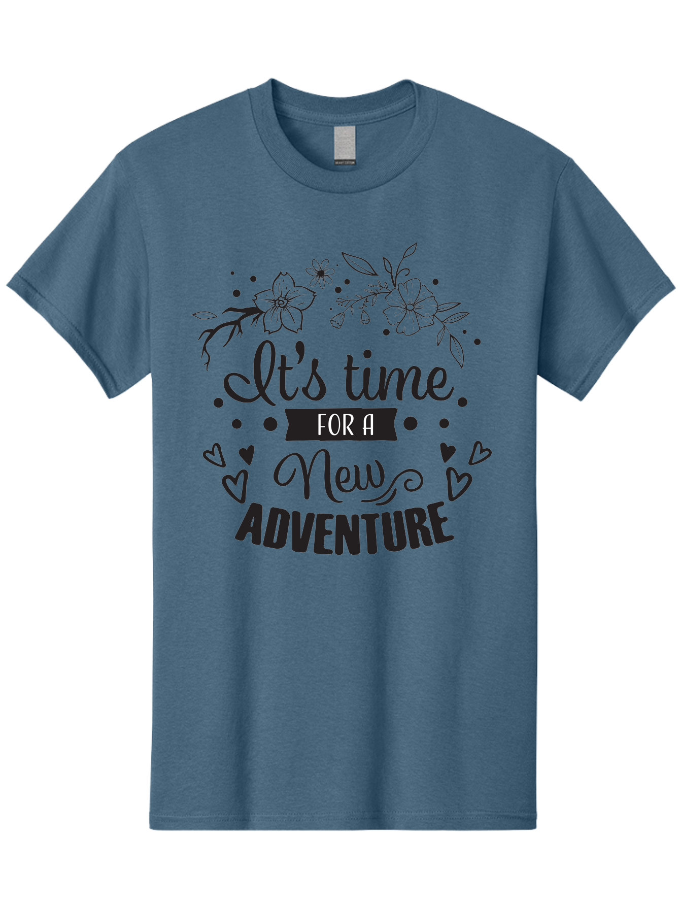 It-S-Time-For-New-Adventure Men'S Graphic Tee, 100% Cotton, Comfortable Casual Summer Wear, Machine Washable, New Adventure, Inspirational Quote, Travel Inspiration, Motivational Message, Adventure Time, Flowers And Hearts, Exploration Theme, Aac902