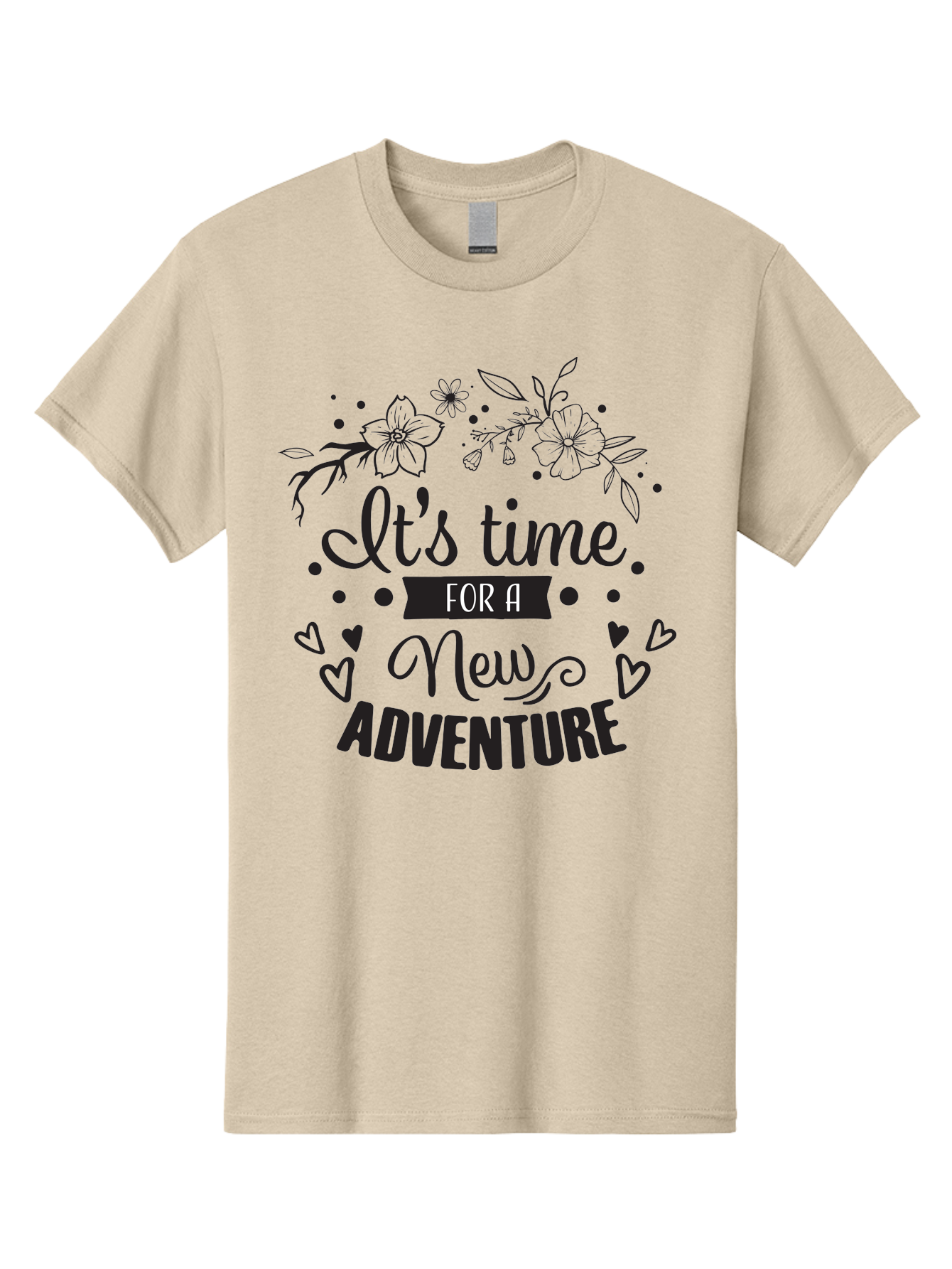 It-S-Time-For-New-Adventure Men'S Graphic Tee, 100% Cotton, Comfortable Casual Summer Wear, Machine Washable, New Adventure, Inspirational Quote, Travel Inspiration, Motivational Message, Adventure Time, Flowers And Hearts, Exploration Theme, Aac902
