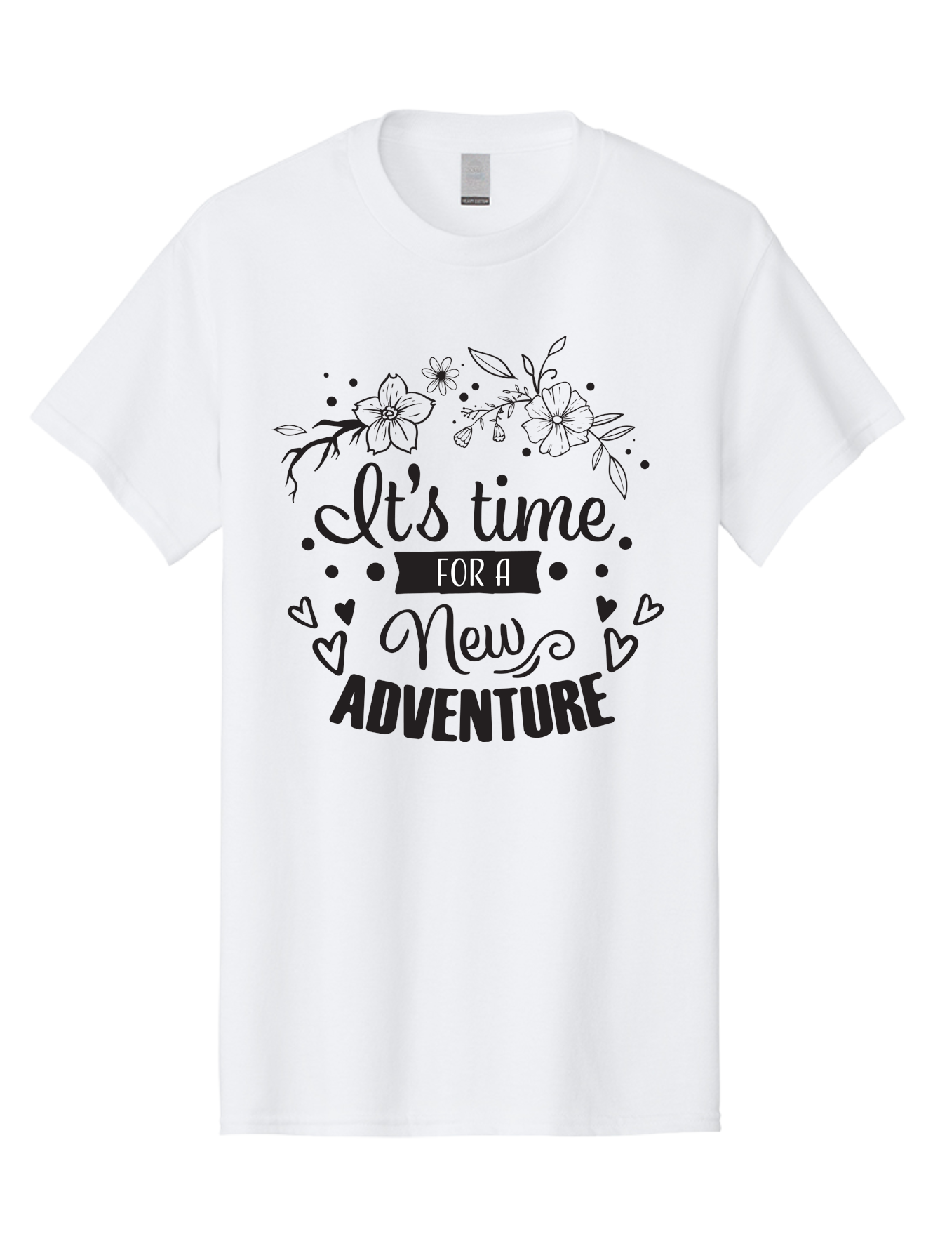 It-S-Time-For-New-Adventure Men'S Graphic Tee, 100% Cotton, Comfortable Casual Summer Wear, Machine Washable, New Adventure, Inspirational Quote, Travel Inspiration, Motivational Message, Adventure Time, Flowers And Hearts, Exploration Theme, Aac902