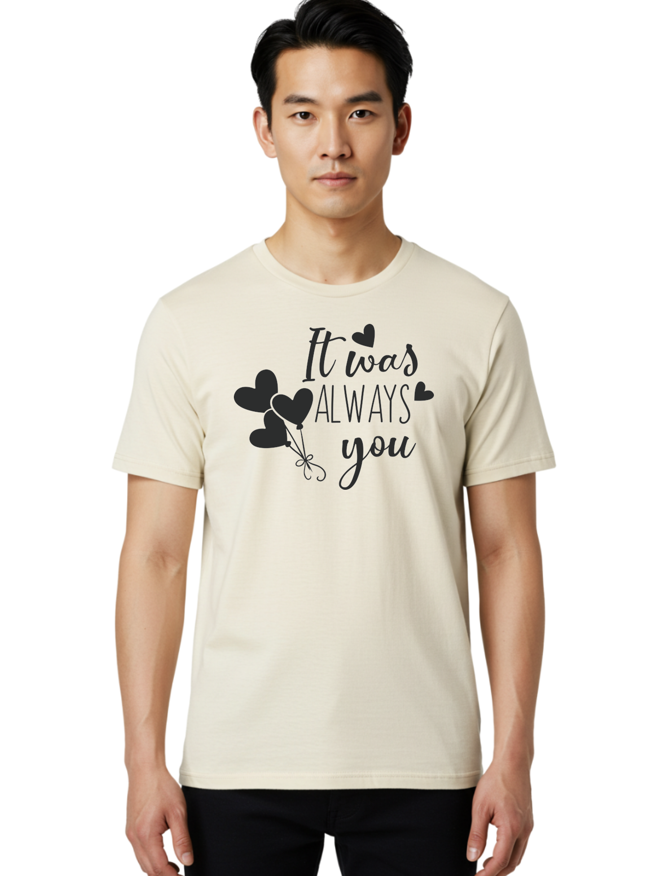 It-Was-Always-You Men'S Graphic Tee, 100% Cotton, Comfortable Casual Summer Wear, Machine Washable, Heartfelt Sentiments, Love Quotes, Romantic Phrases, Valentines Day Gifts, Heart Balloons, Love Messages, Sweet Nothings, Relationship Goals, Aac903