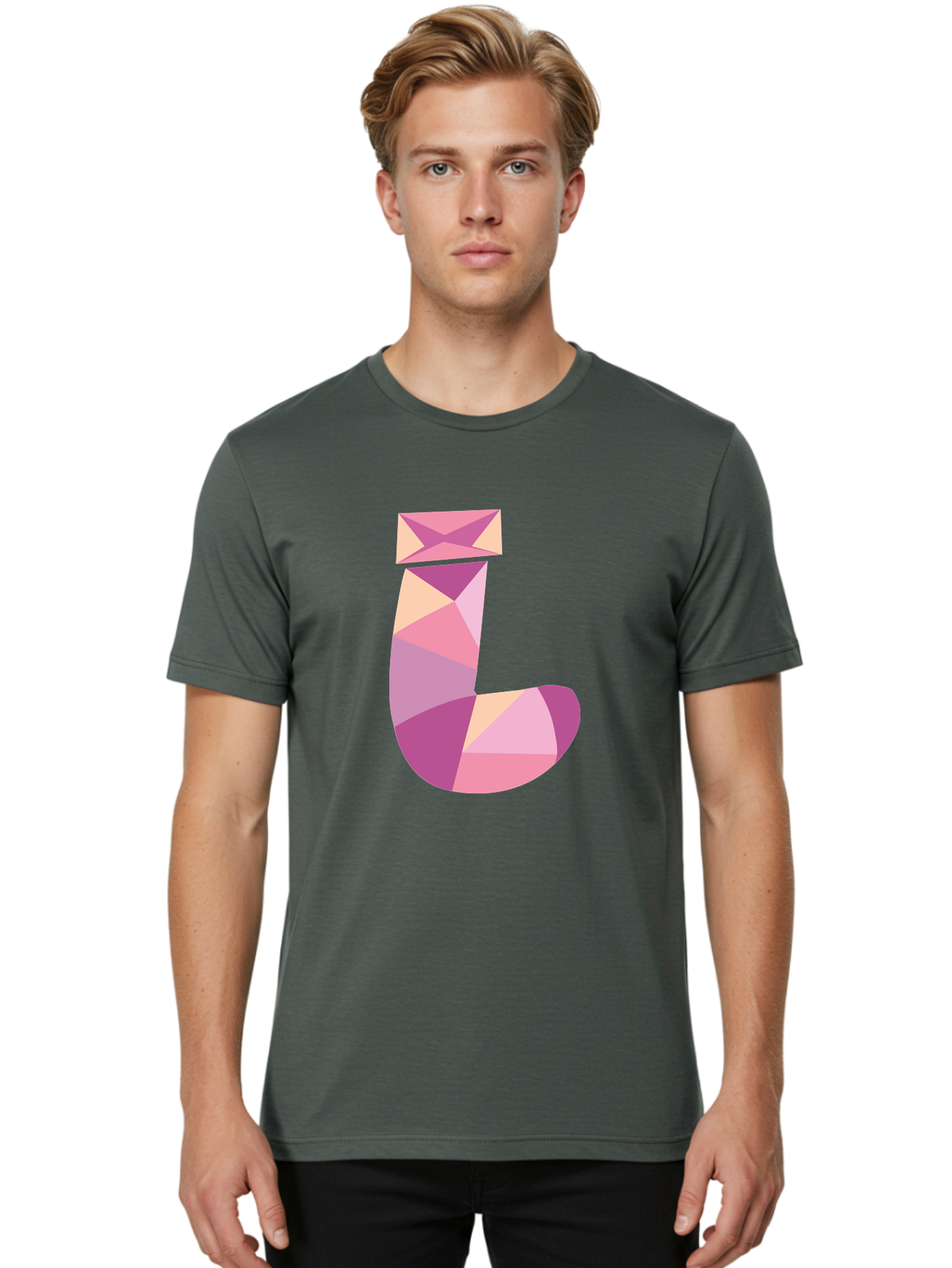 J-1 Men'S Graphic Tee, 100% Cotton, Comfortable Casual Summer Wear, Machine Washable, Geometric Shapes, Abstract Art, Letterform, Typography, Pastel Colors, Pink Hues, Purple Tones, Modern Design, Creative Expression, Artistic Style Aac904